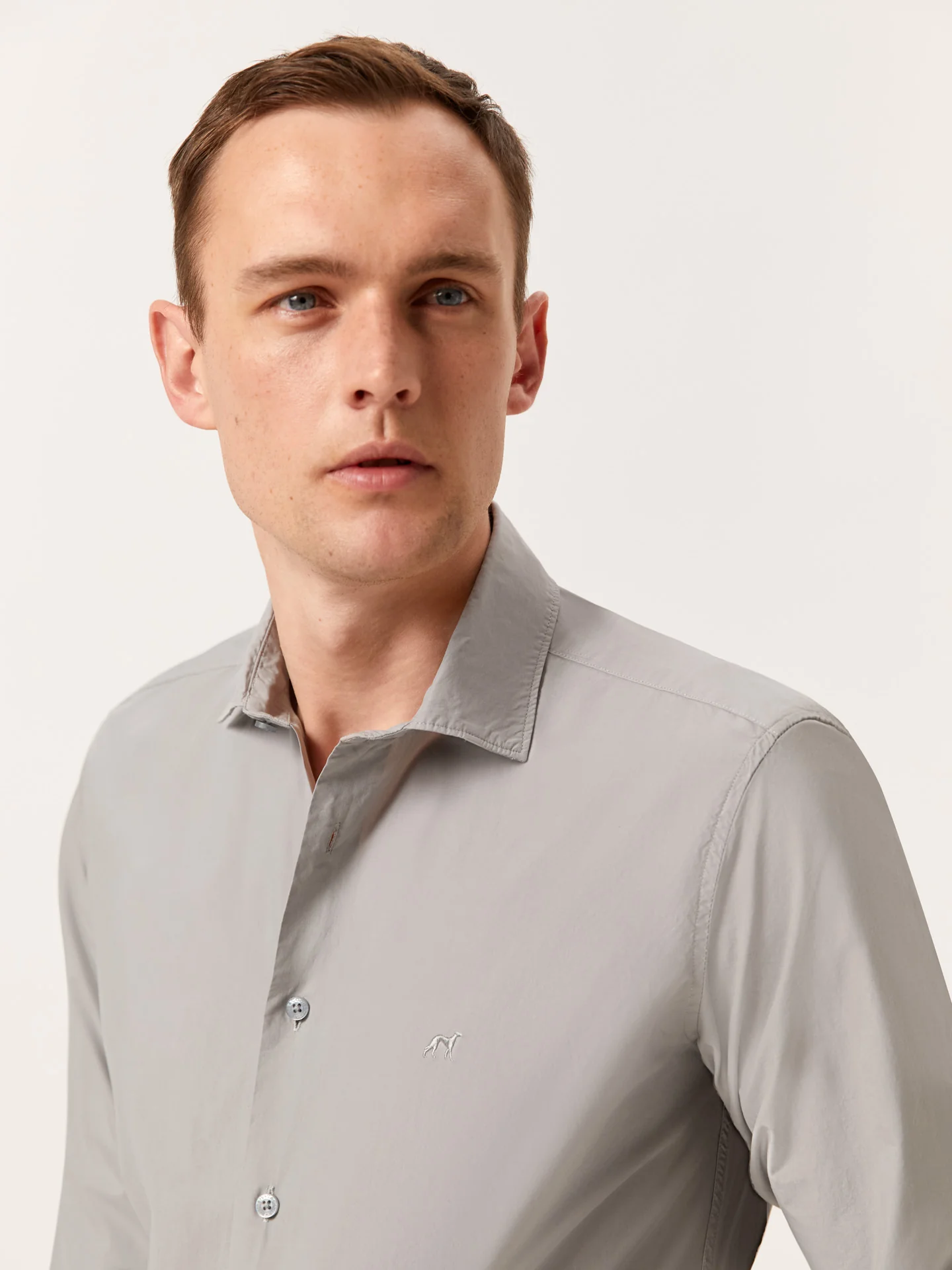 Slim Fit Overdye Poplin Shirt with Open Collar - Image 31