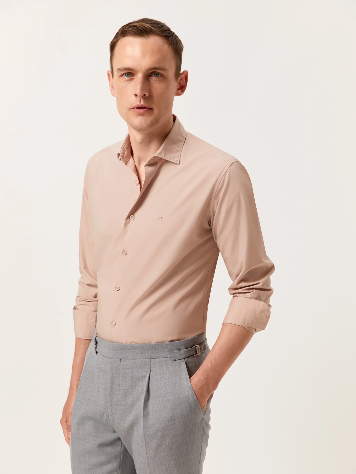 Slim Fit Overdye Poplin Shirt with Open Collar - Image 35