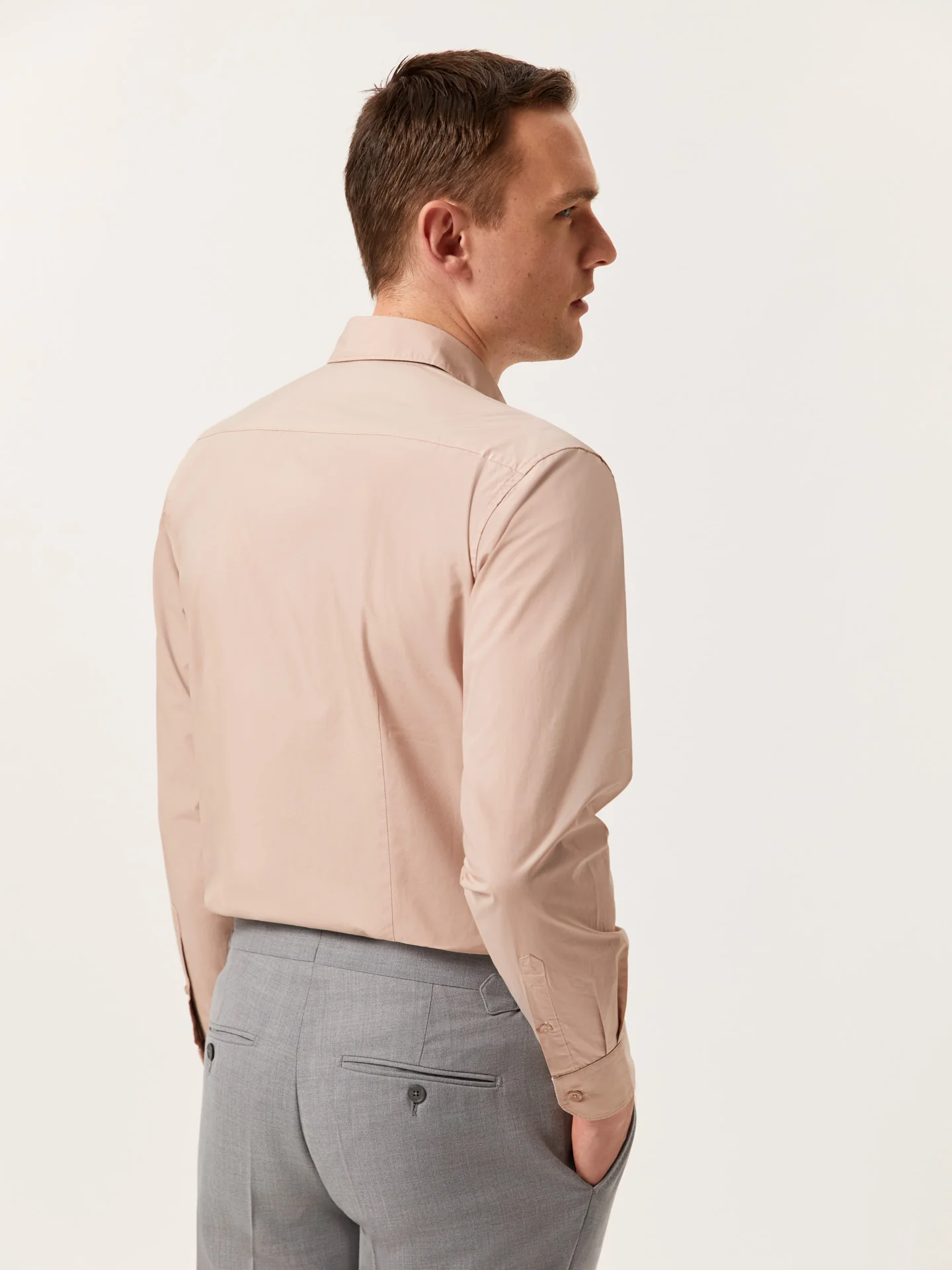 Slim Fit Overdye Poplin Shirt with Open Collar - Image 37