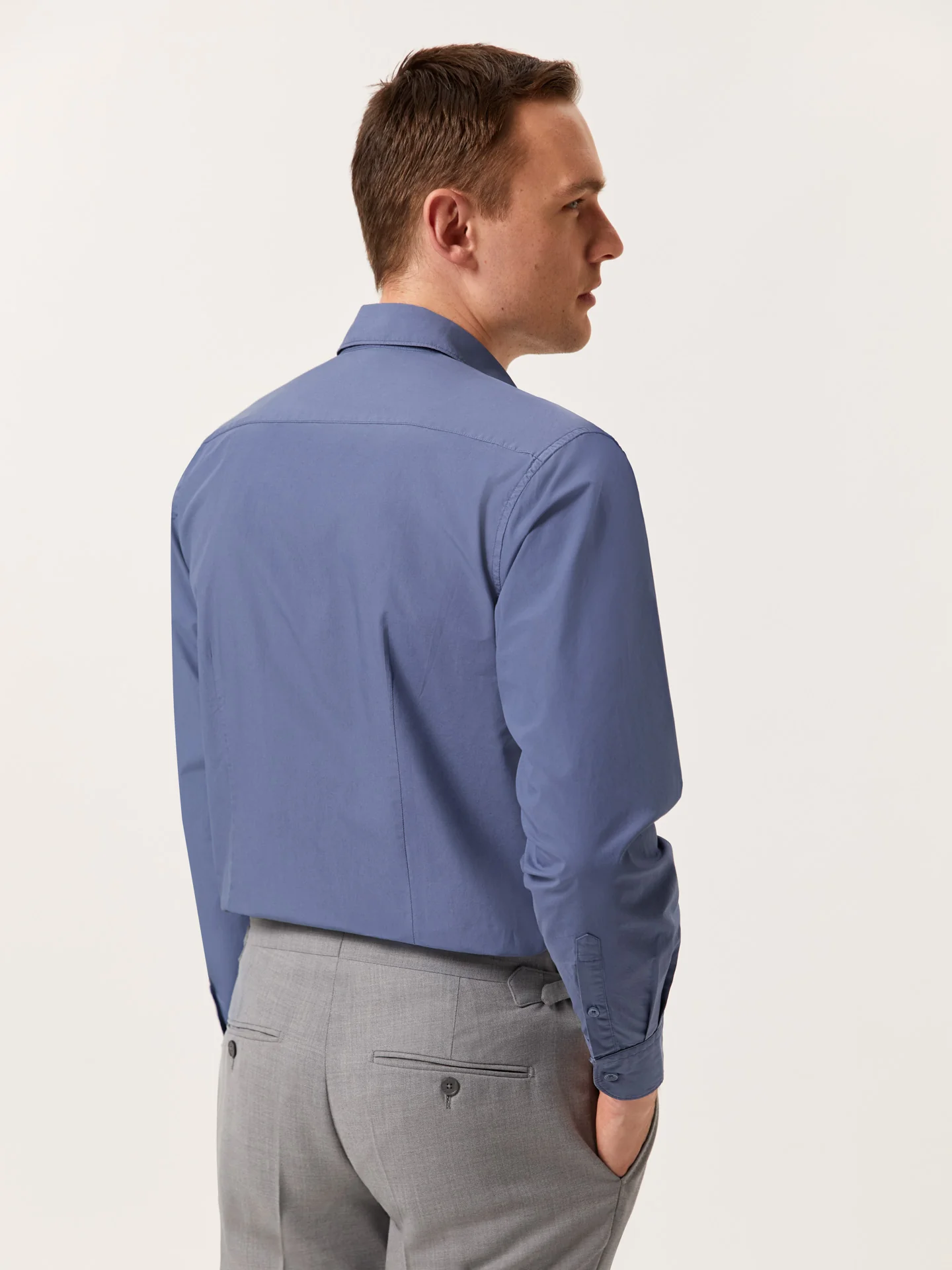 Slim Fit Overdye Poplin Shirt with Open Collar - Image 41