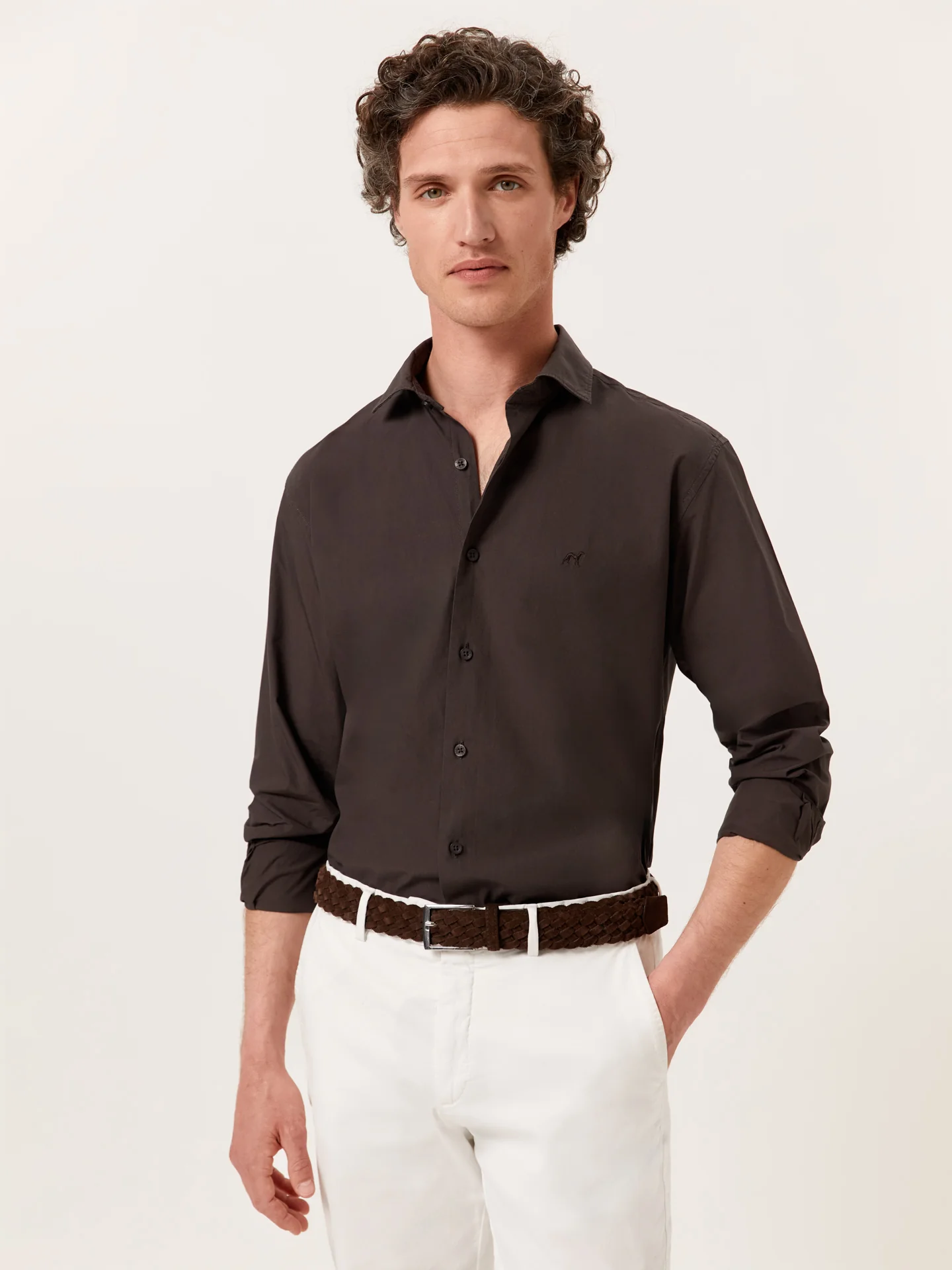 Slim Fit Overdye Poplin Shirt with Open Collar - Image 5