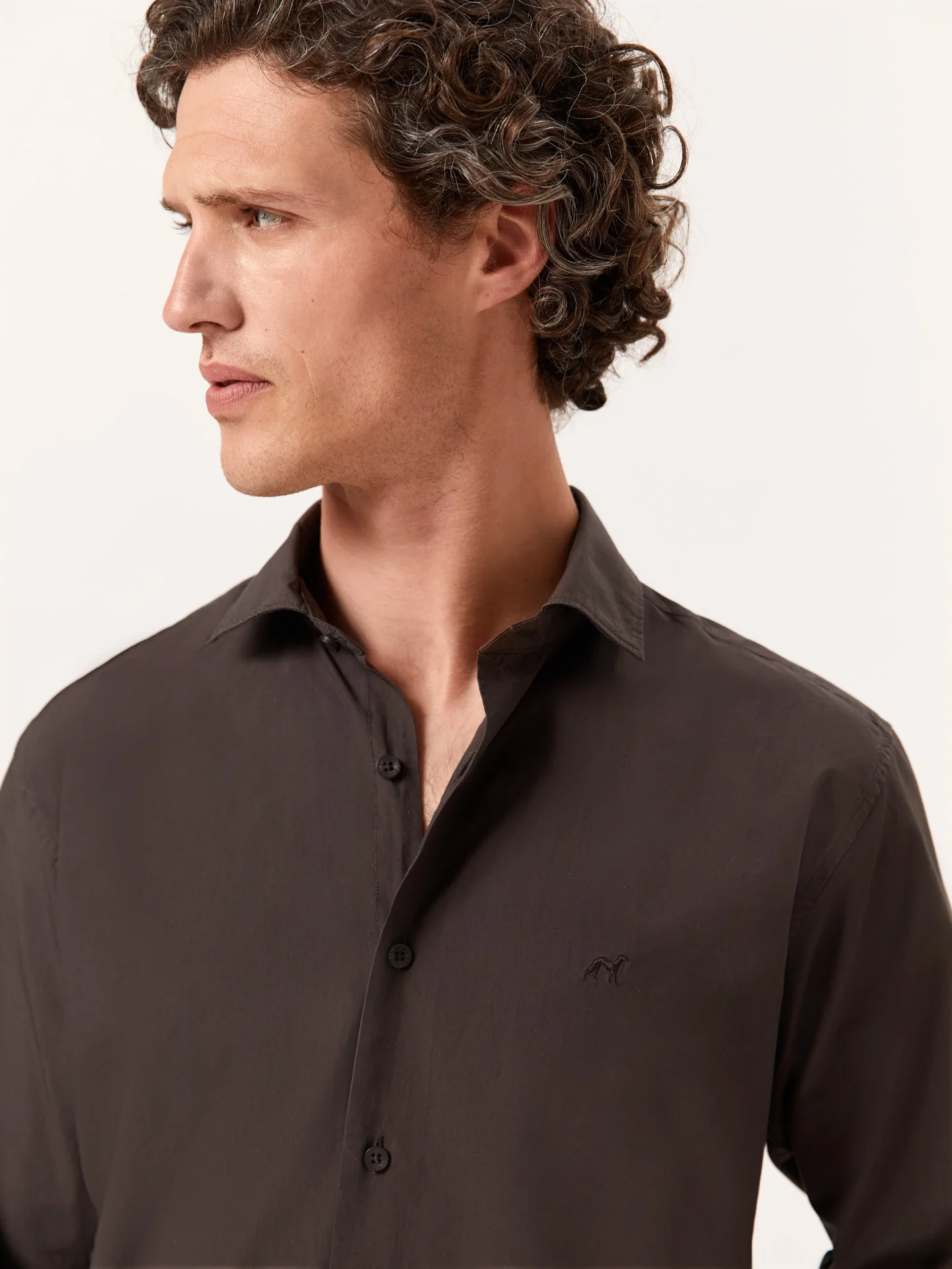 Slim Fit Overdye Poplin Shirt with Open Collar - Image 6