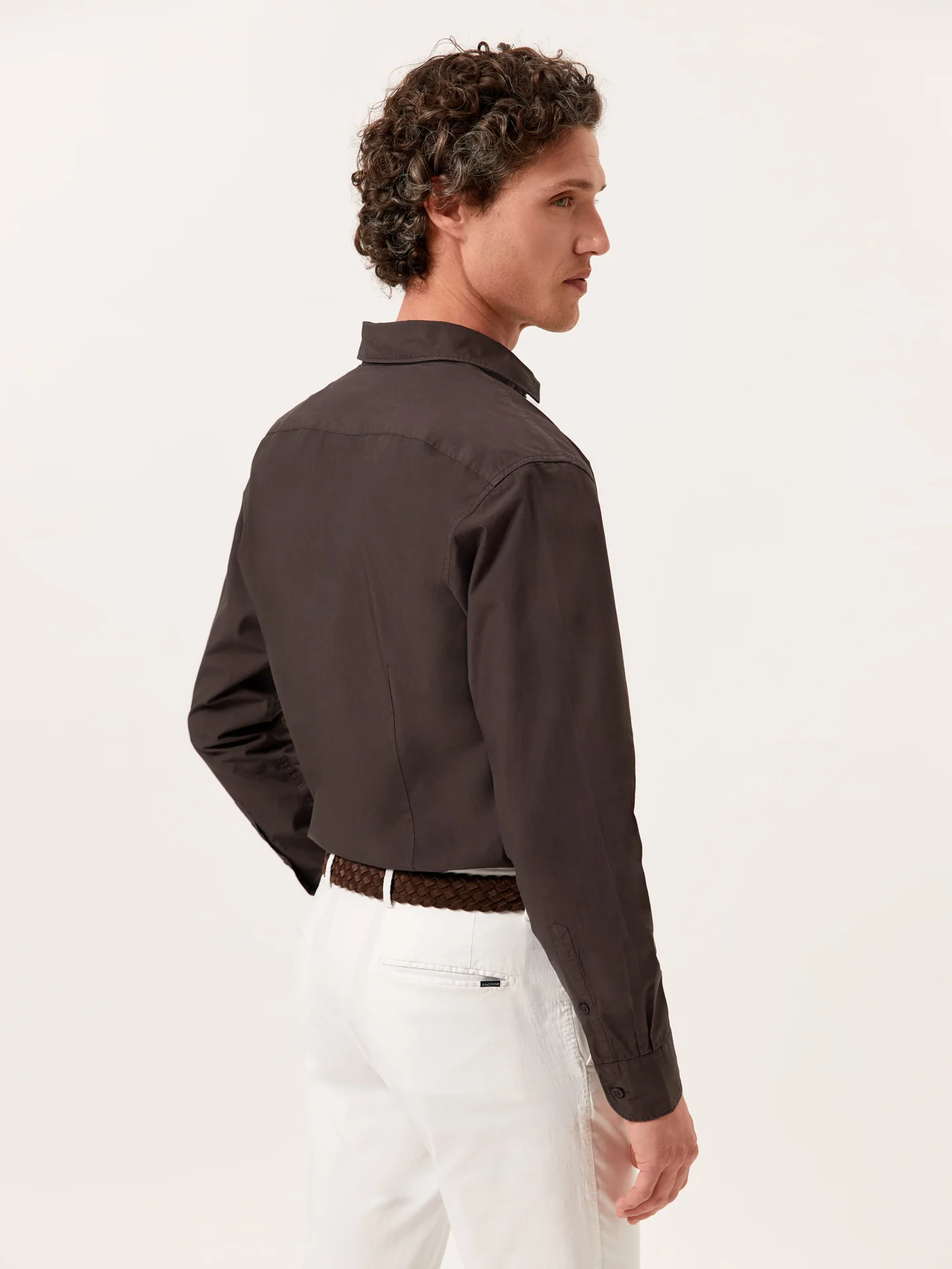 Slim Fit Overdye Poplin Shirt with Open Collar - Image 7