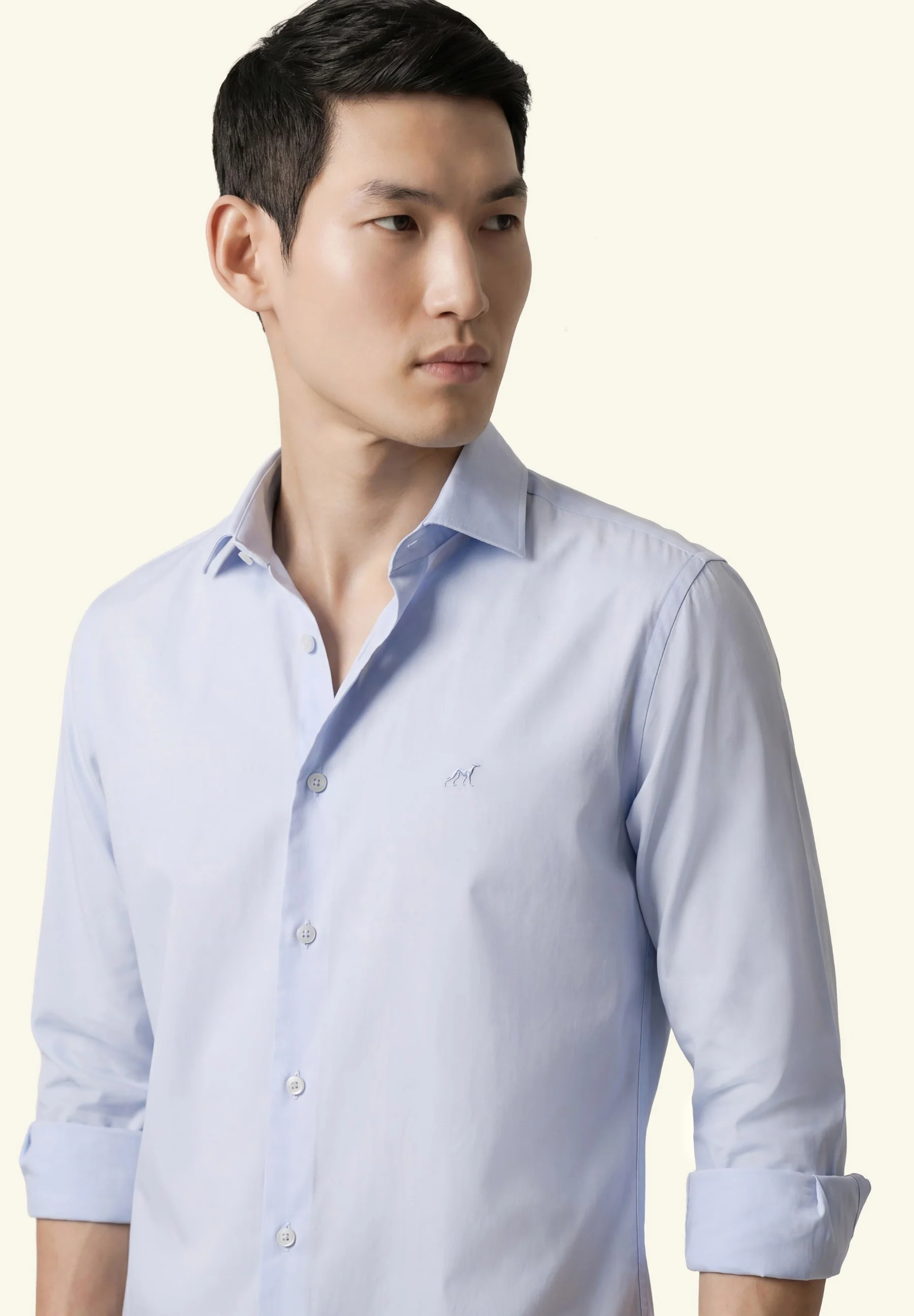 Slim Fit Overdyed Poplin Shirt With Open Collar - Image 5