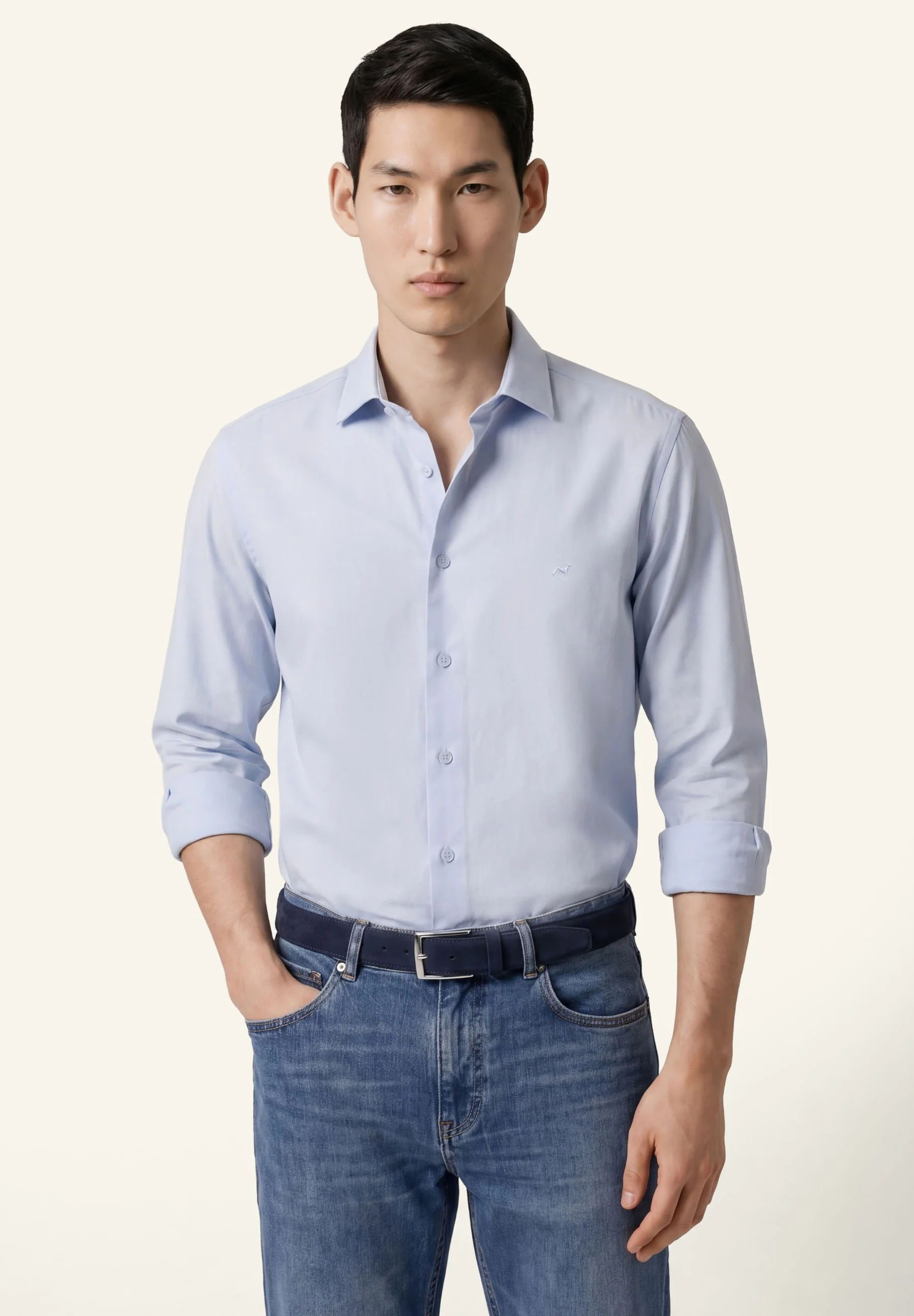 Slim Fit Overdyed Poplin Shirt With Open Collar - Image 6