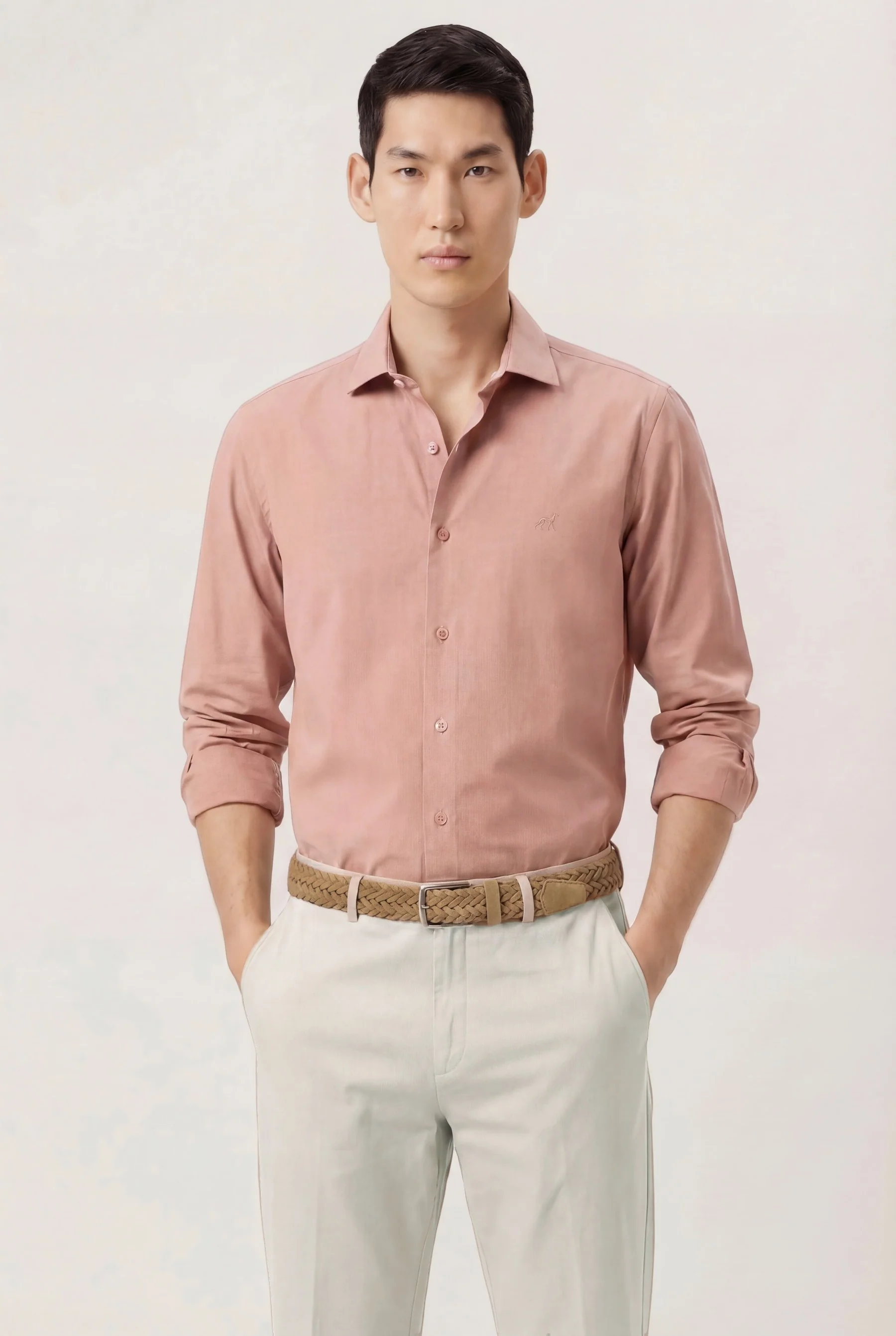 Slim Fit Overdyed Poplin Shirt With Open Collar - Image 8