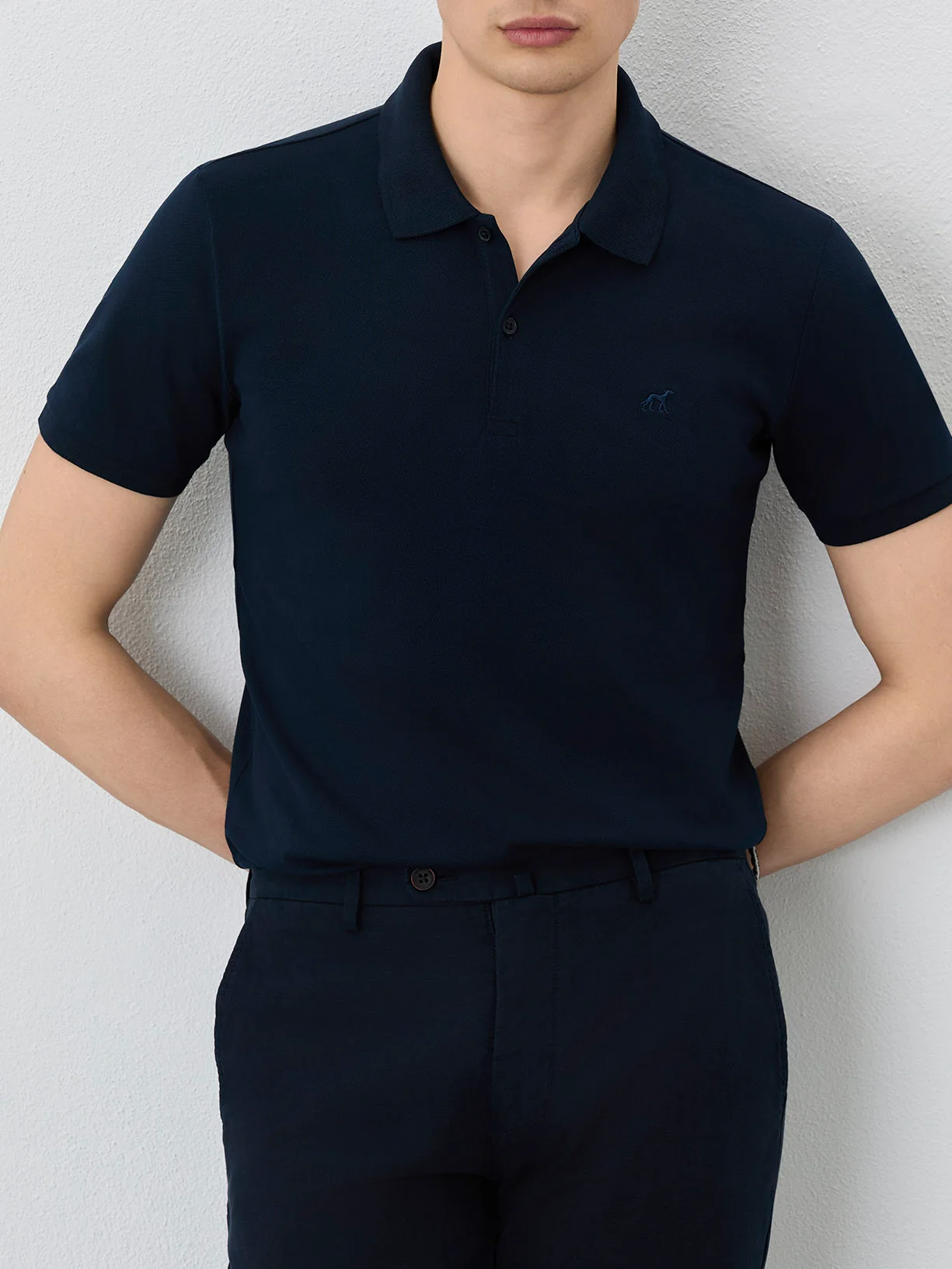 Slim Fit Piqué Polo With Ribbed Collar In Cotton Blend