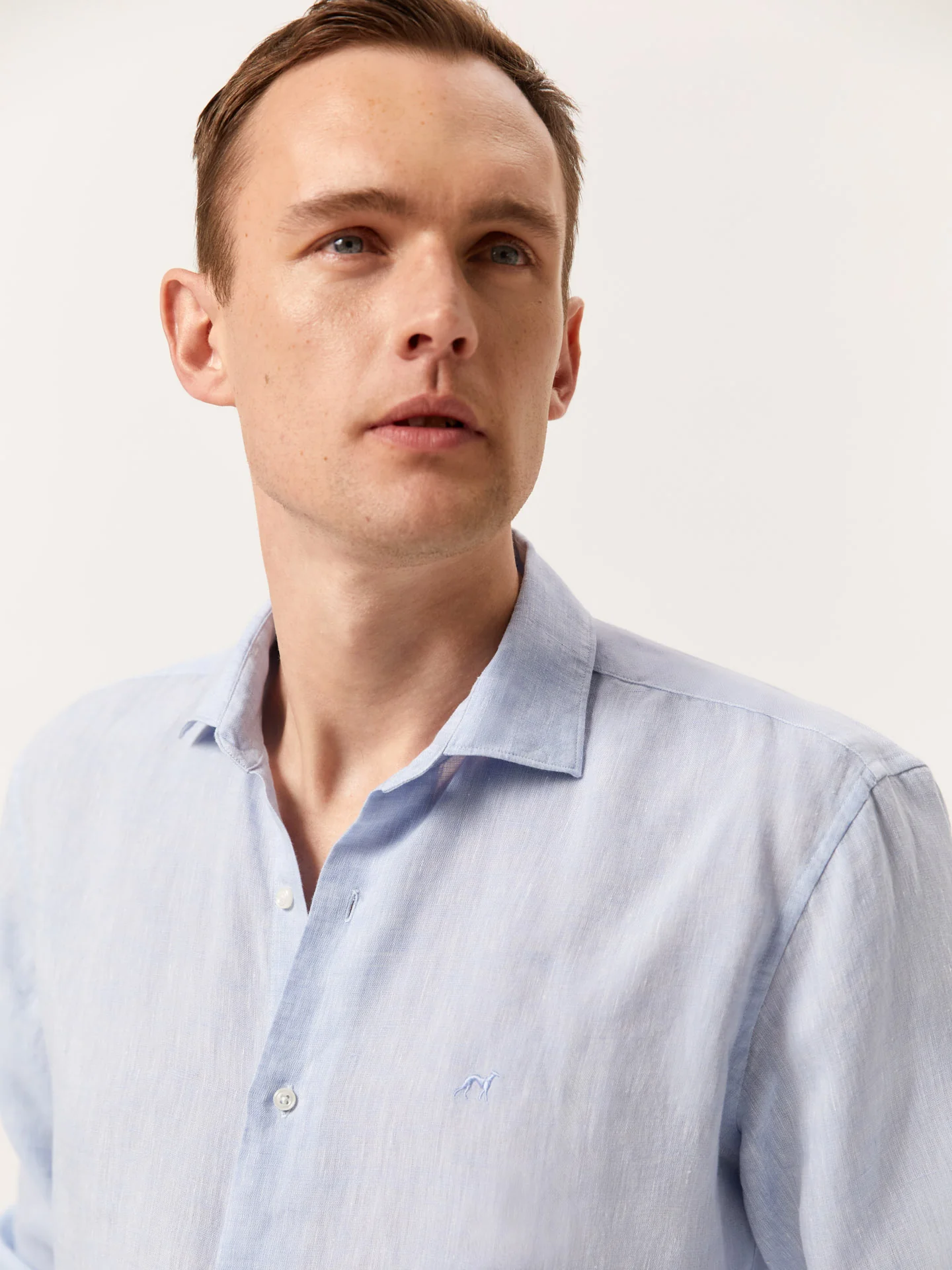 Slim Fit Plain Linen Shirt with Open Collar - Image 14