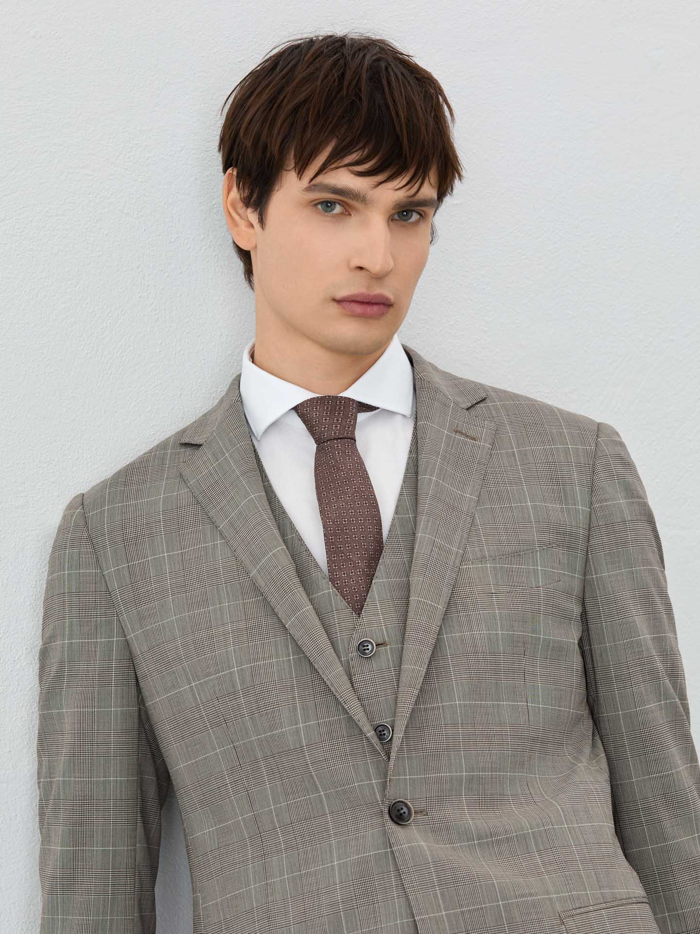 Slim Fit Prince Of Wales 3 Pieces Suit In Wool-elastane Blend - Image 2