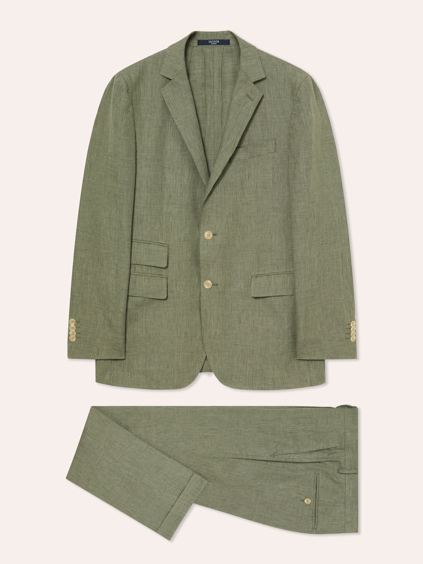 Slim Fit Prince of Wales Check Suit in Pure Linen - Image 5