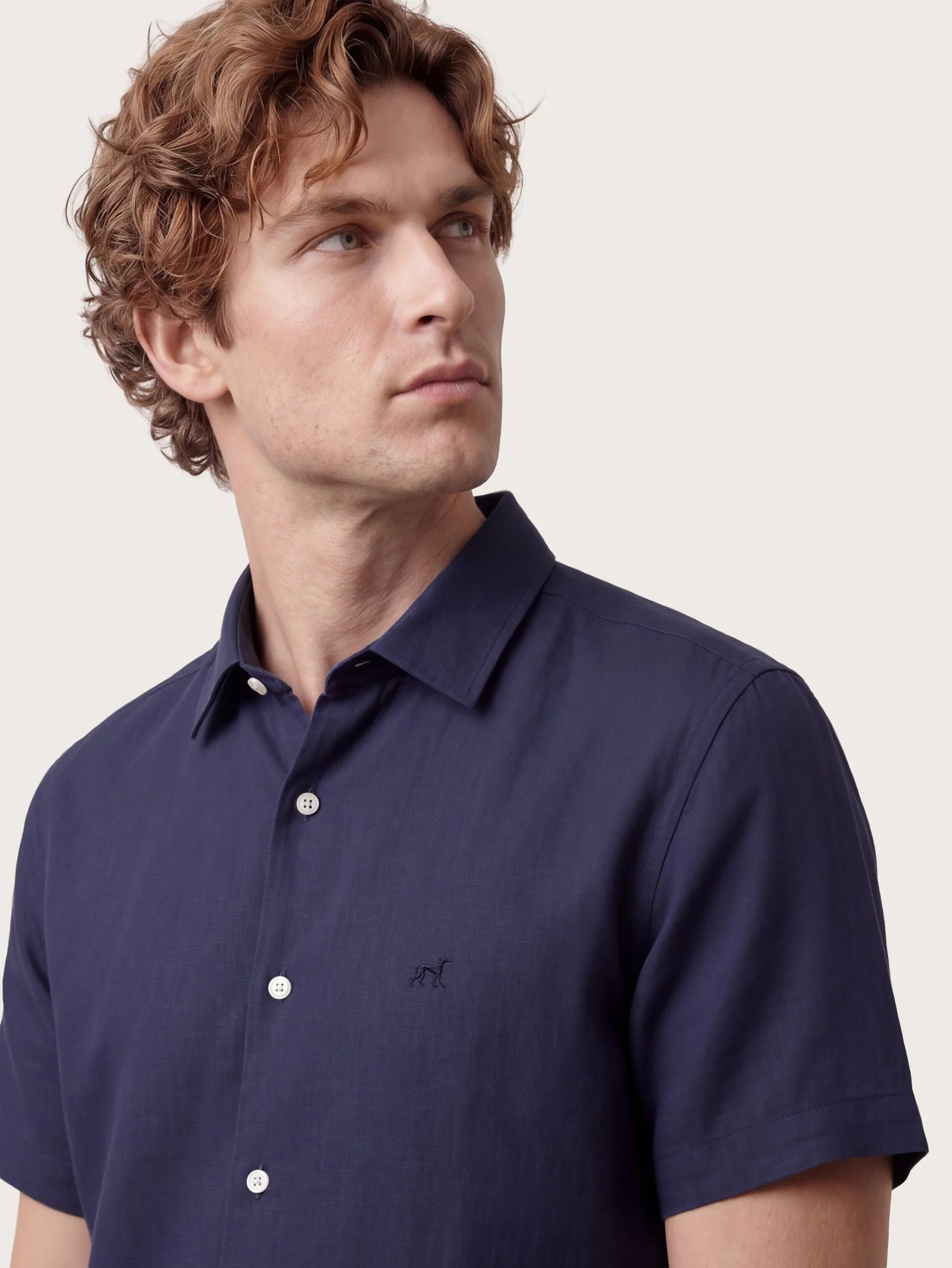 Slim Fit Pure Linen garment dyedd Short Sleeve Shirt with Open Collar