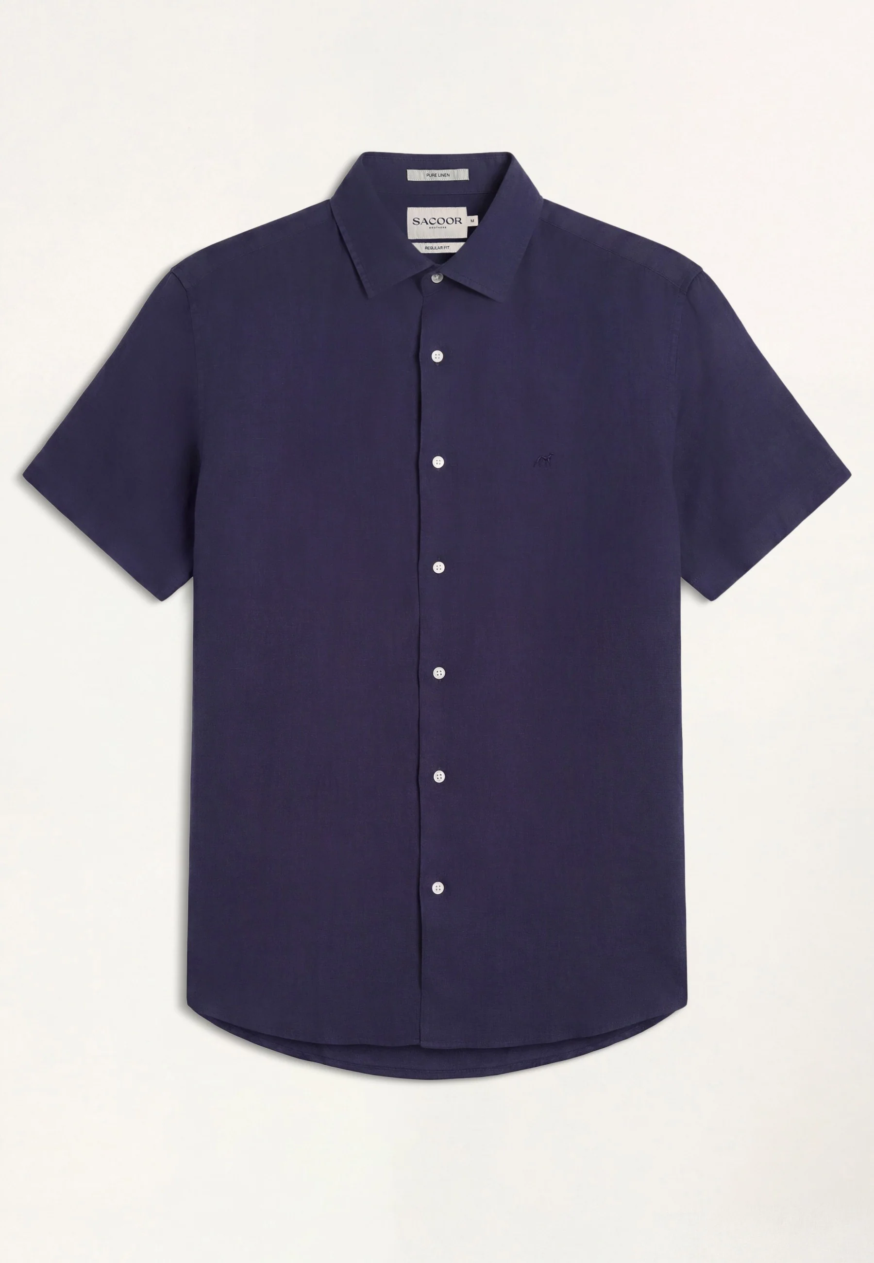 Slim Fit Pure Linen garment dyedd Short Sleeve Shirt with Open Collar - Image 2