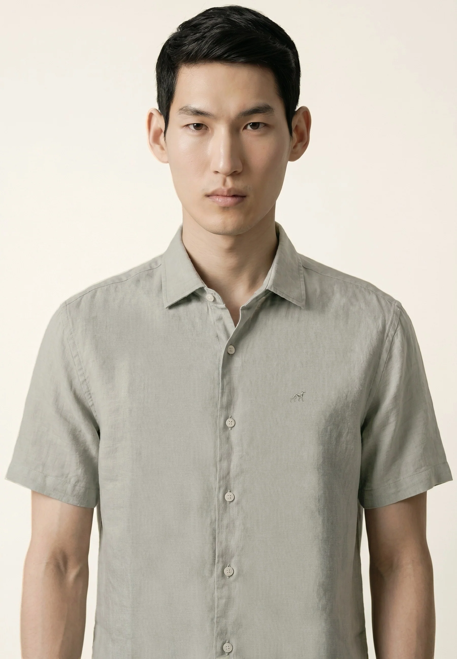 Slim Fit Pure Linen garment dyedd Short Sleeve Shirt with Open Collar - Image 3
