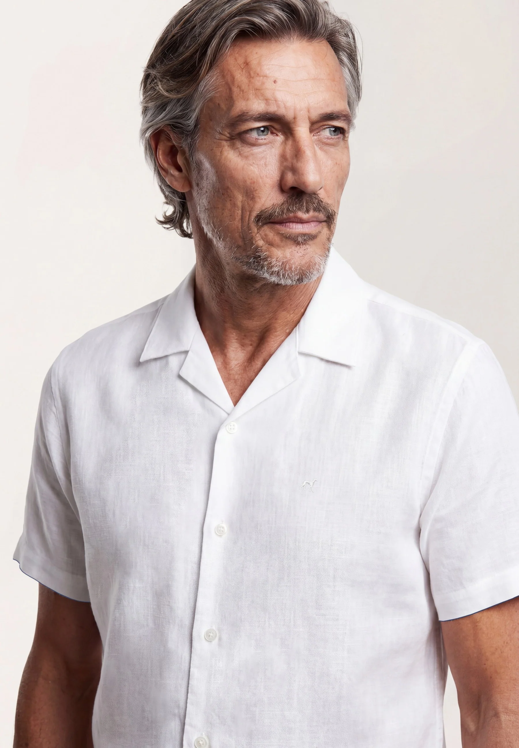 Slim Fit Pure Linen Short Sleeve Shirt with Cuba Collar - Image 4