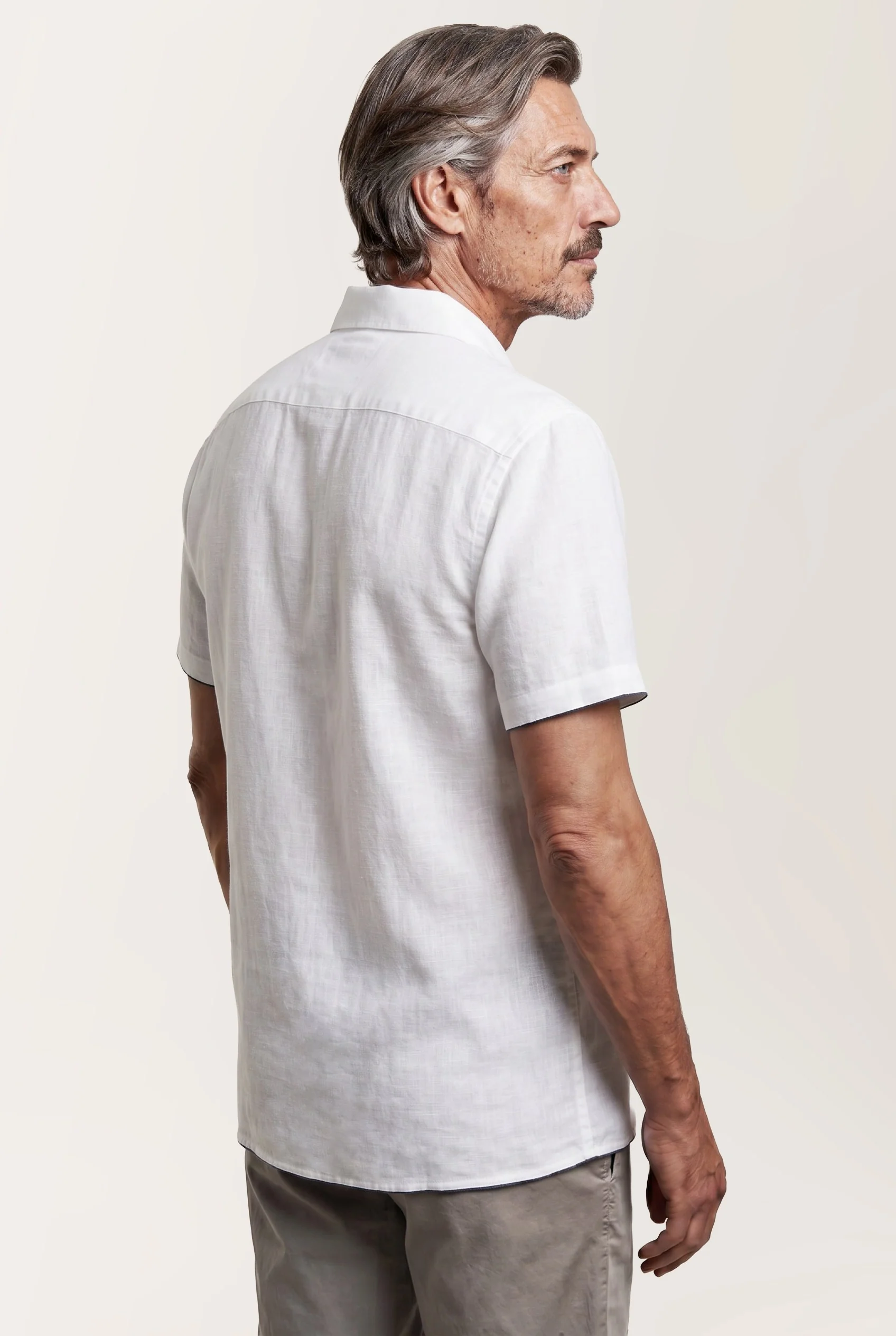 Slim Fit Pure Linen Short Sleeve Shirt with Cuba Collar - Image 5