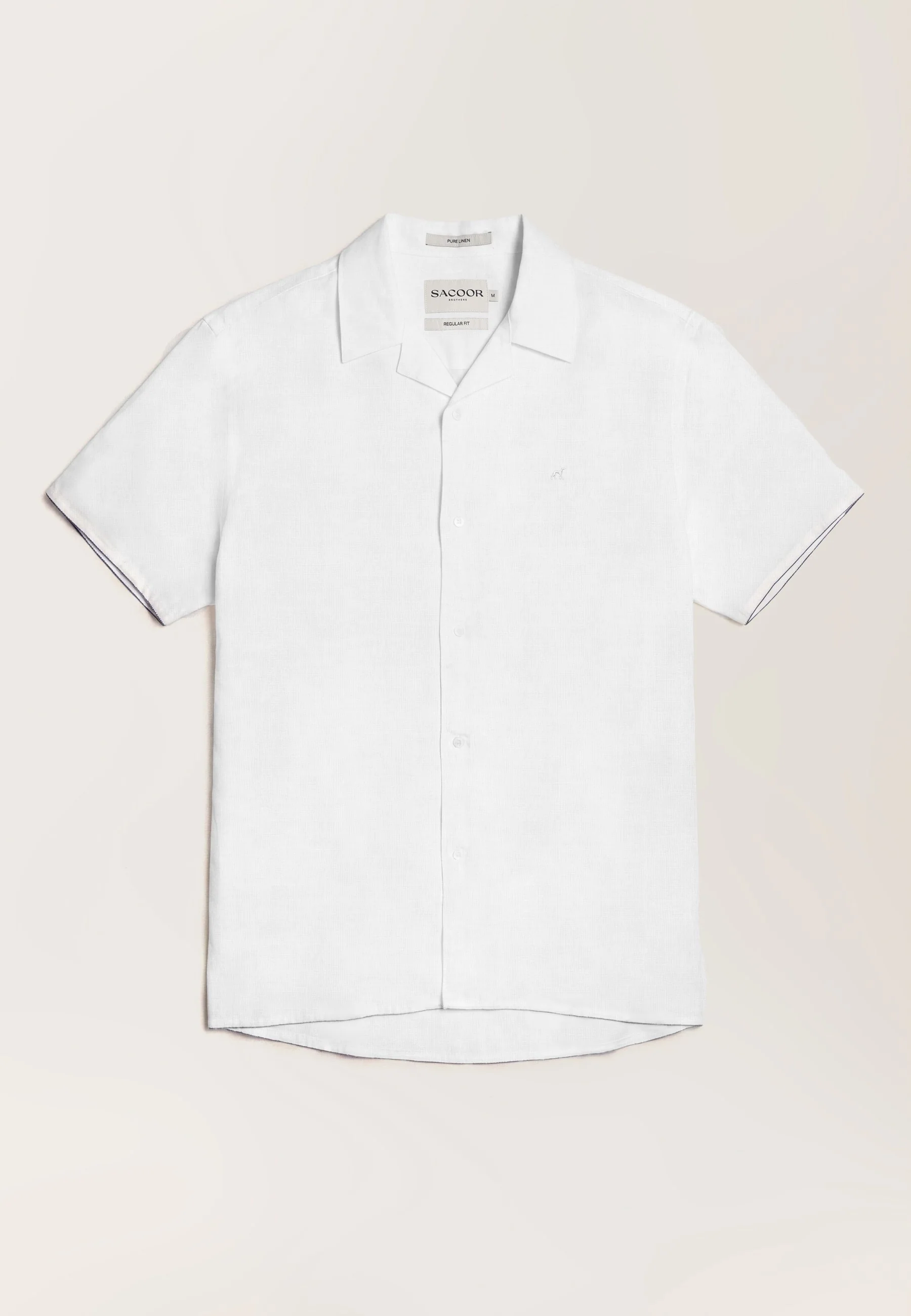 Slim Fit Pure Linen Short Sleeve Shirt with Cuba Collar - Image 6