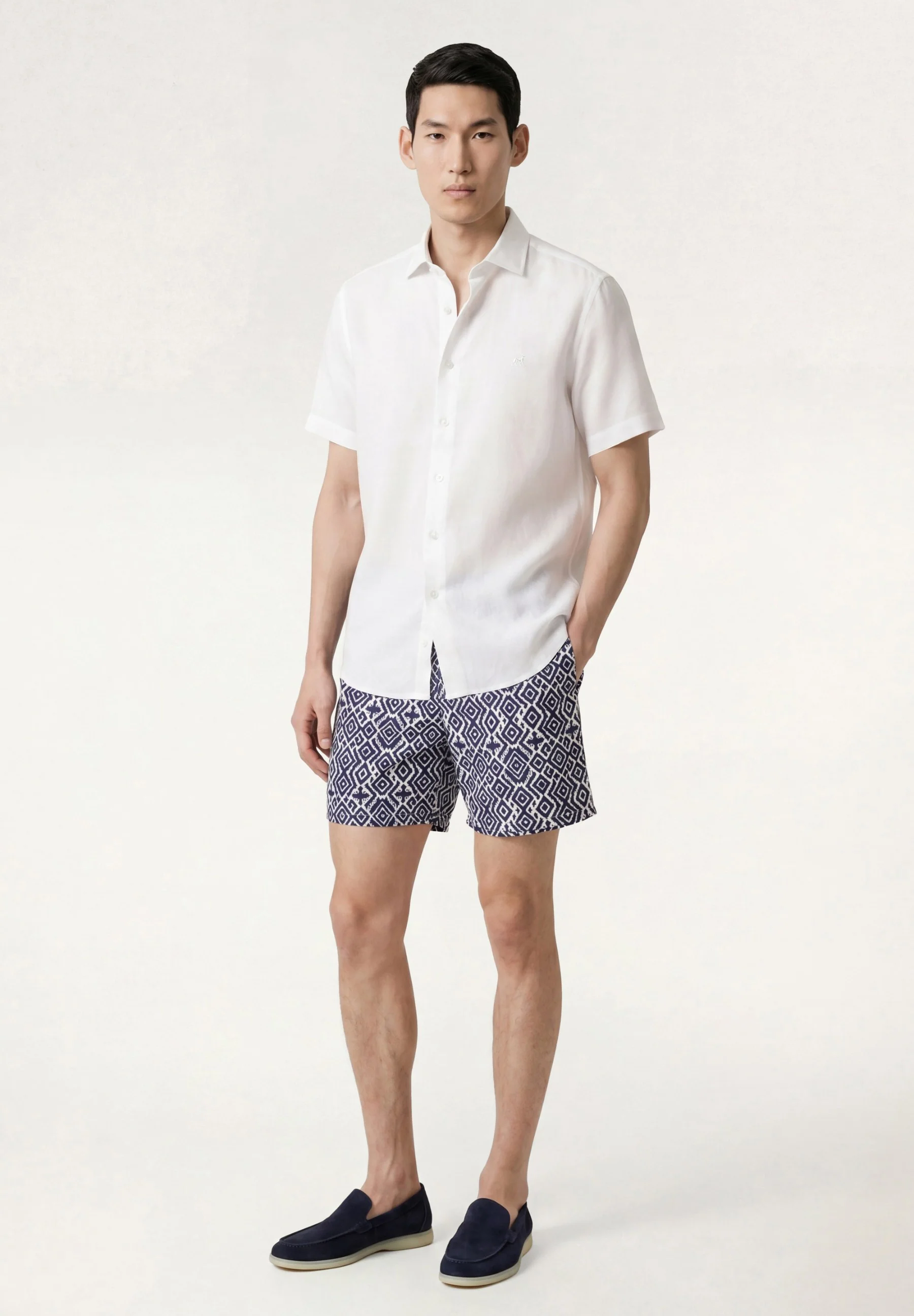 Slim Fit Pure Linen Short Sleeve Shirt with Open Collar - Image 6