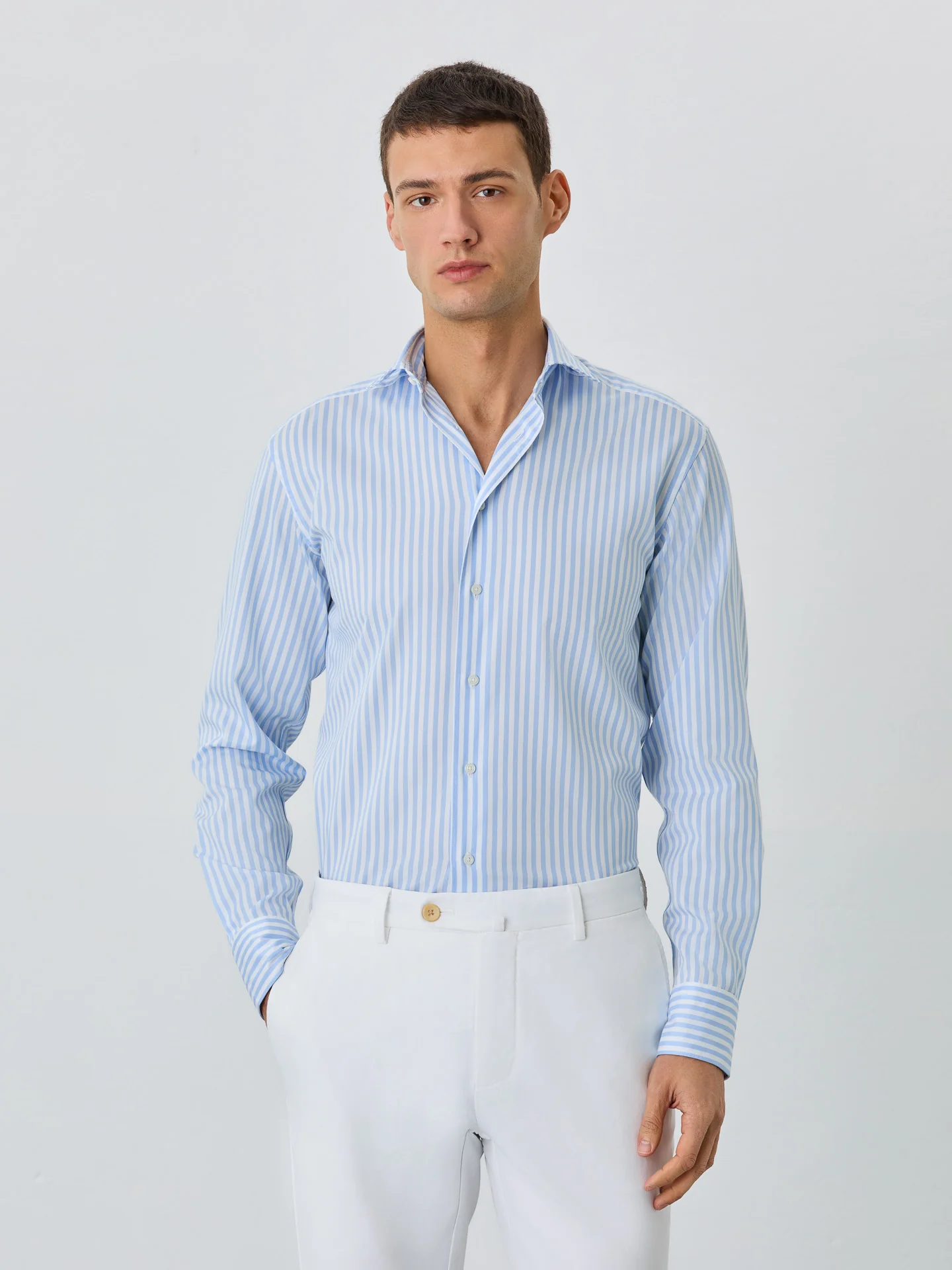 Slim Fit Shirt With Bristol Collar In Cotton With Stripes