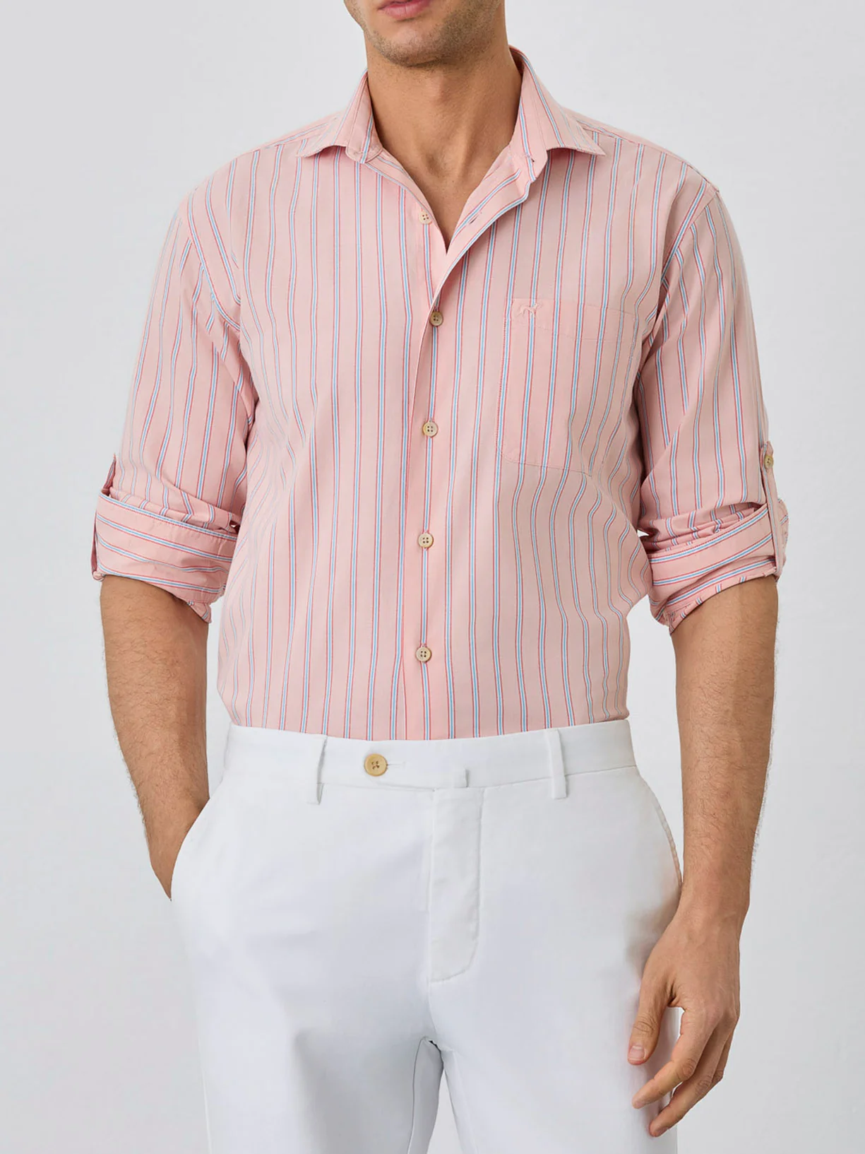 Slim Fit Shirt With Chest Pocket in BCI Cotton With Stripes - Image 2