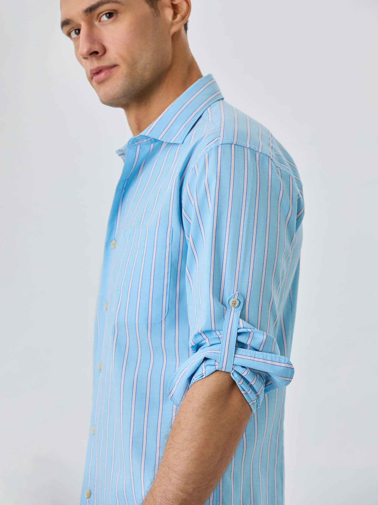 Slim Fit Shirt With Chest Pocket in BCI Cotton With Stripes - Image 2