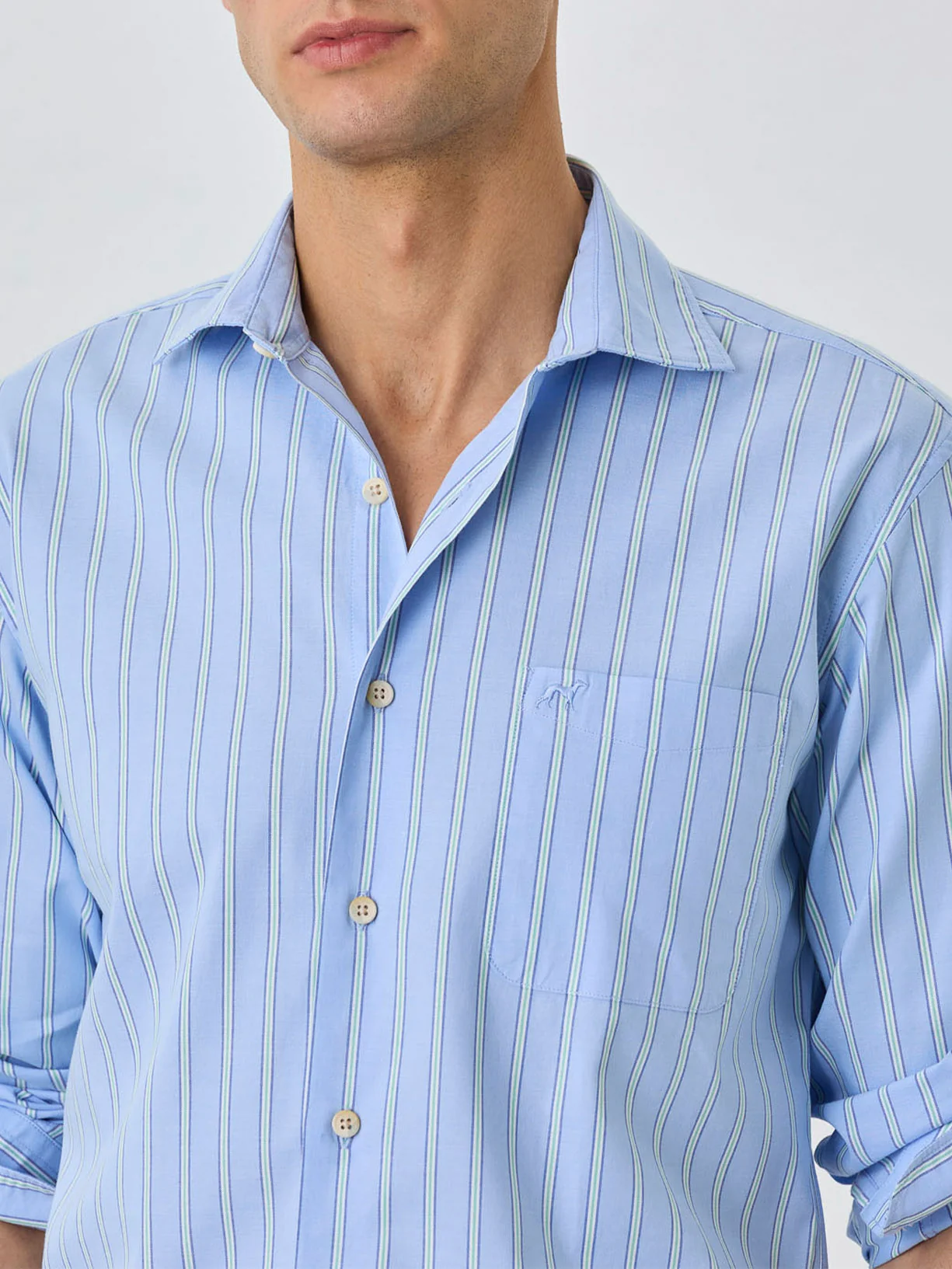 Slim Fit Shirt With Chest Pocket In BCI Cotton With Stripes