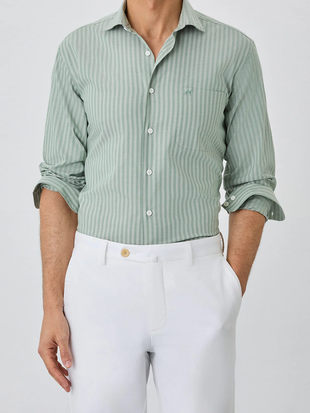 Slim Fit Shirt With Chest Pocket in BCI Cotton With Stripes