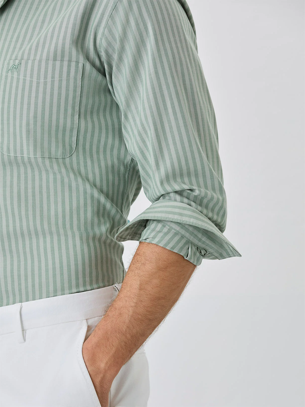 Slim Fit Shirt With Chest Pocket in BCI Cotton With Stripes - Image 2