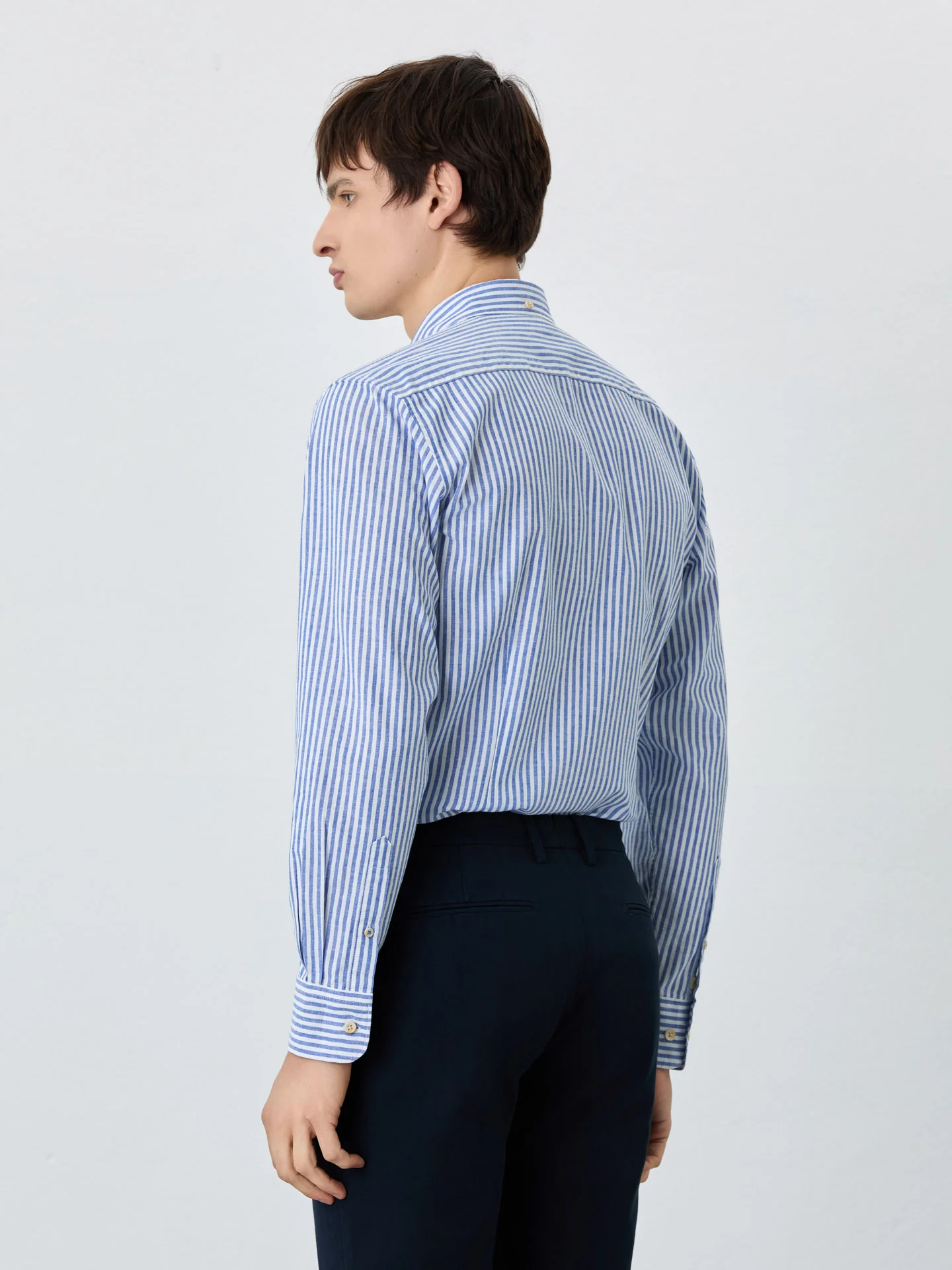 Slim Fit Shirt With Chest Pocket In Cotton-linen Blend With Stripes - Image 3