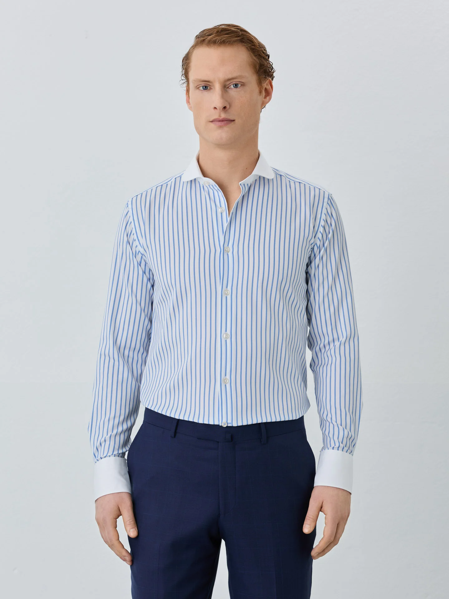 Slim Fit Shirt With Manchester Collar In Cotton With Stripes - Image 2