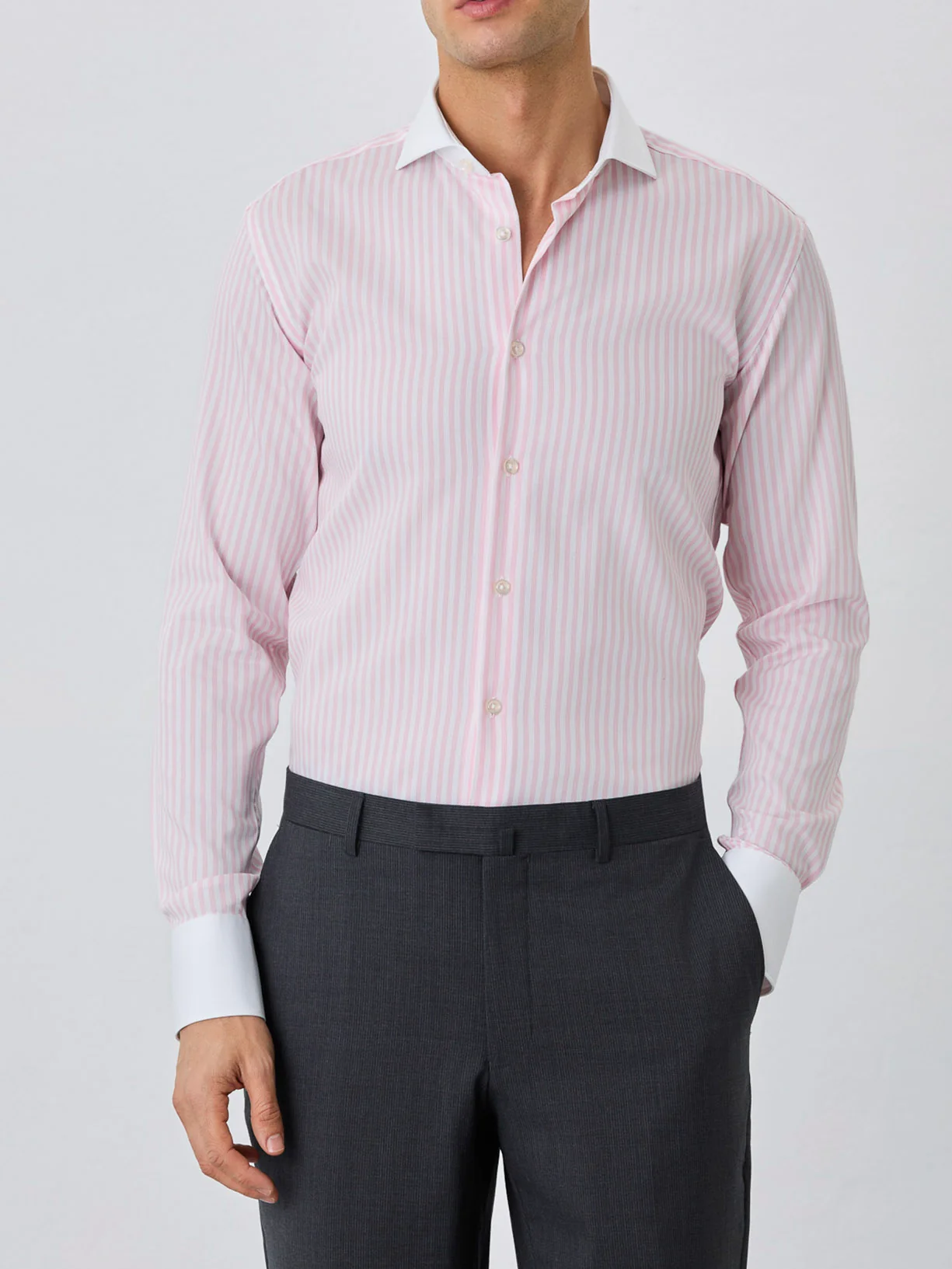 Slim Fit Shirt With Manchester Collar In Cotton With Stripes - Image 2