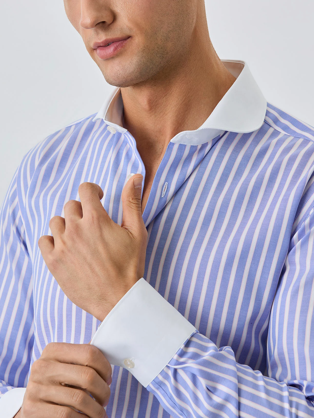 Slim Fit Shirt With Manchester Collar In Cotton With Stripes
