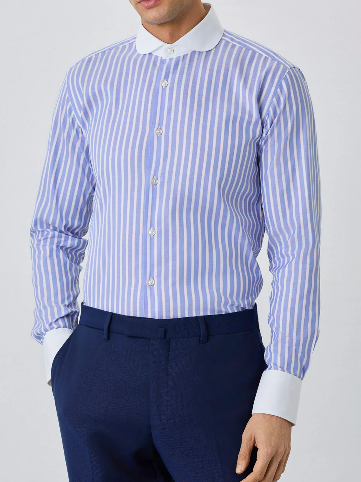 Slim Fit Shirt With Manchester Collar In Cotton With Stripes - Image 2