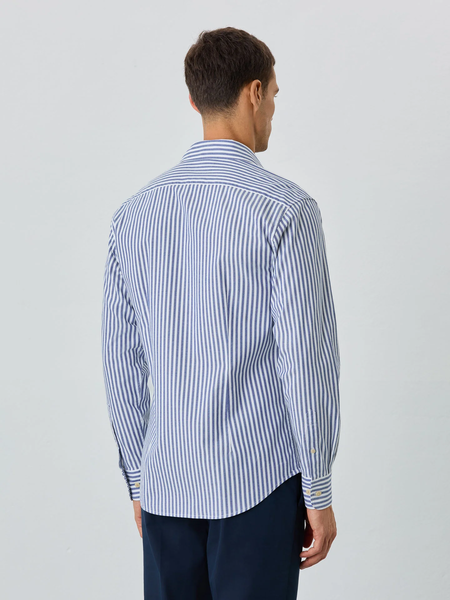 Slim Fit Shirt With Open Collar in BCI Cotton Oxford Stripes - Image 2