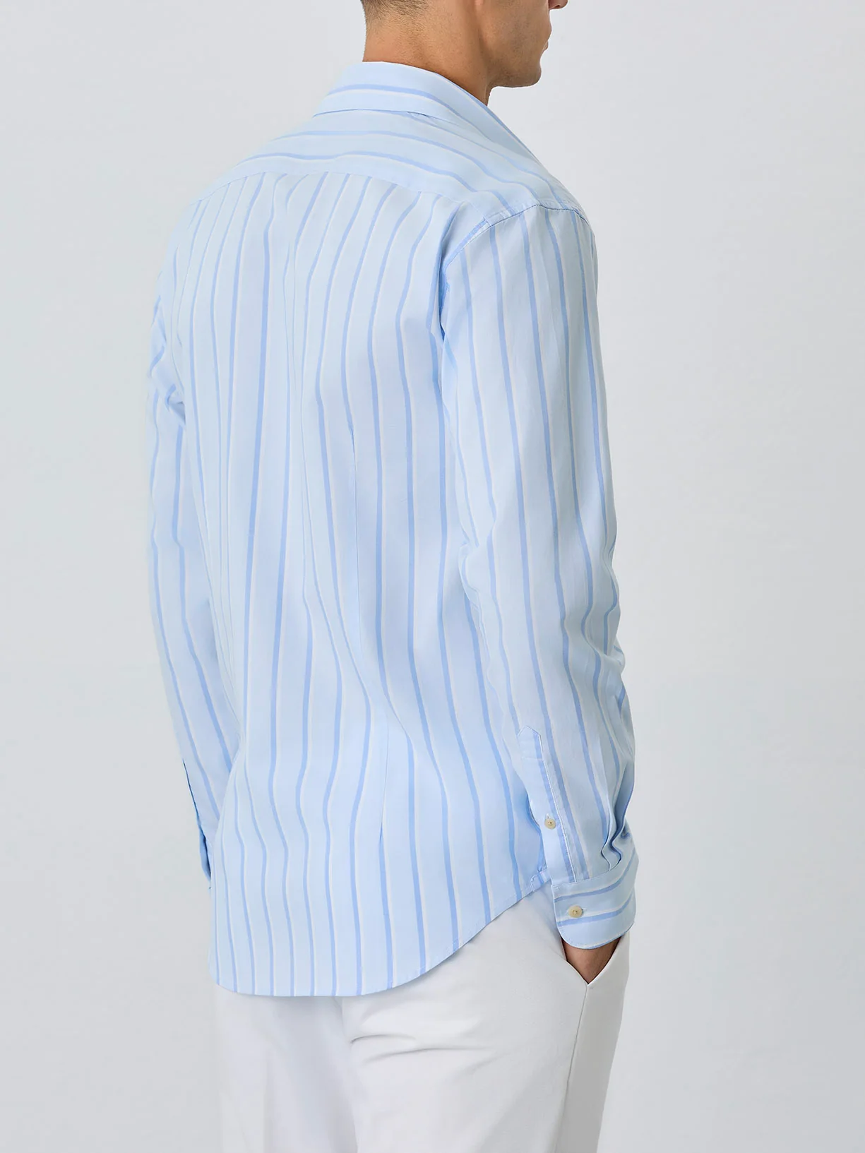 Slim Fit Shirt With Open Collar In BCI Cotton With Stripes - Image 3