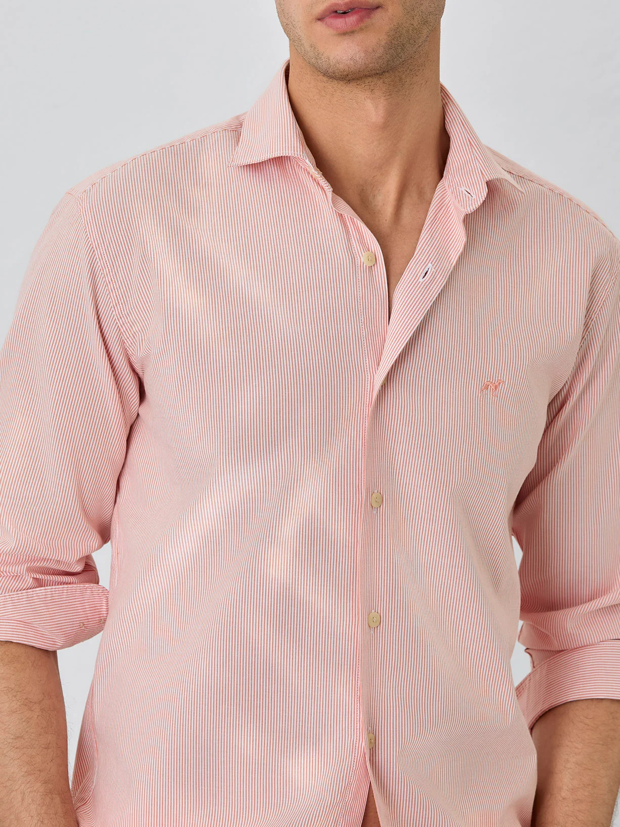Slim Fit Shirt With Open Collar In BCI Cotton With Stripes - Image 2