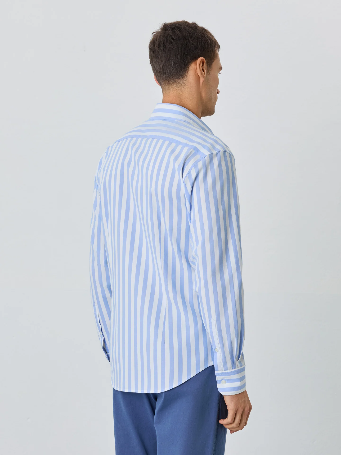 Slim Fit Shirt With Open Collar In BCI Cotton With Stripes - Image 3