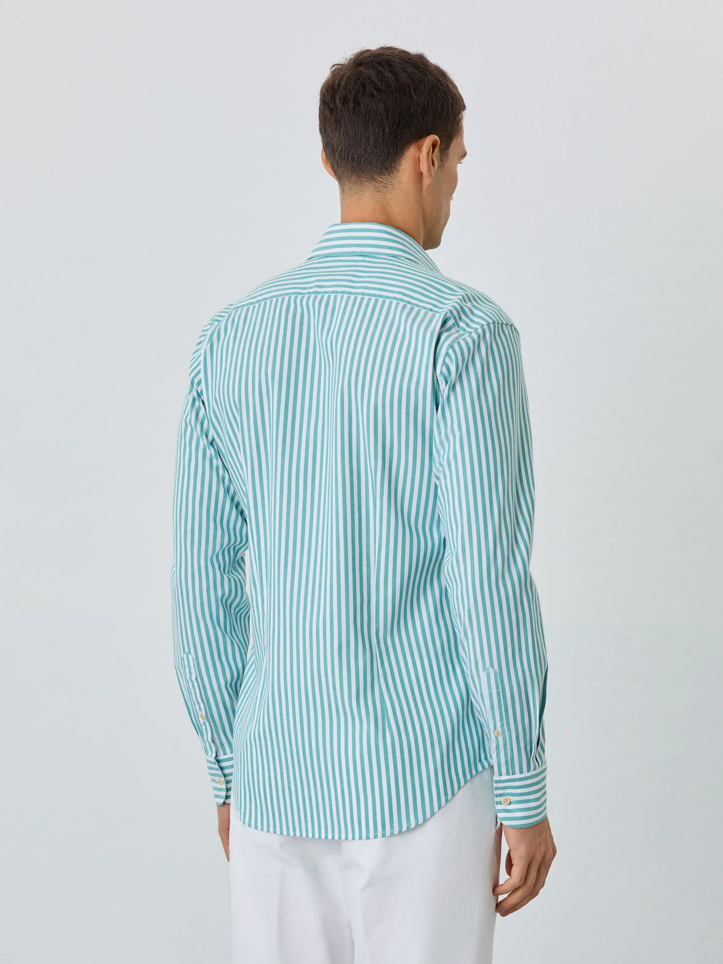 Slim Fit Shirt With Open Collar in BCI Cotton With Stripes - Image 2