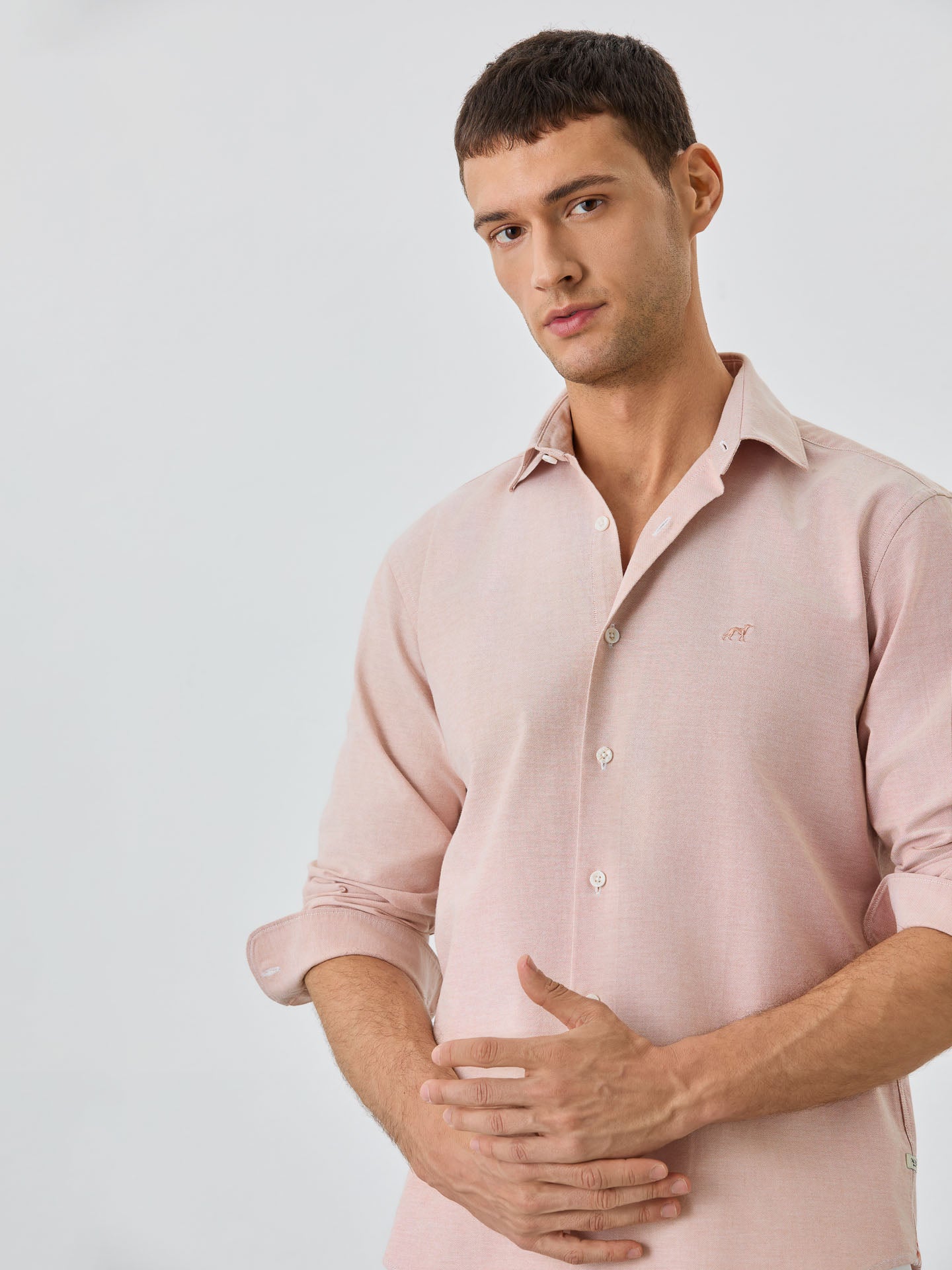 Slim Fit Shirt With Open Collar in Cotton-elastane Blend - Image 10