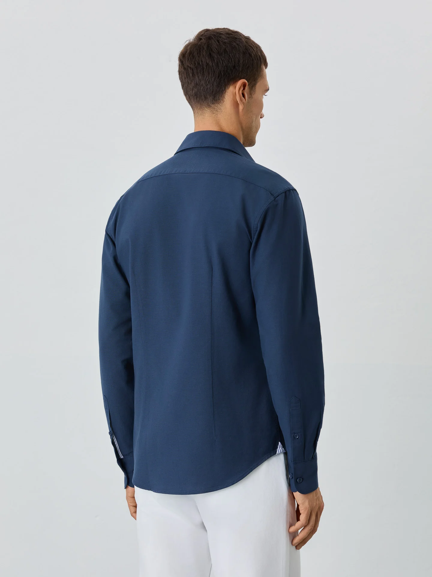 Slim Fit Shirt With Open Collar in Cotton-elastane Blend - Image 3