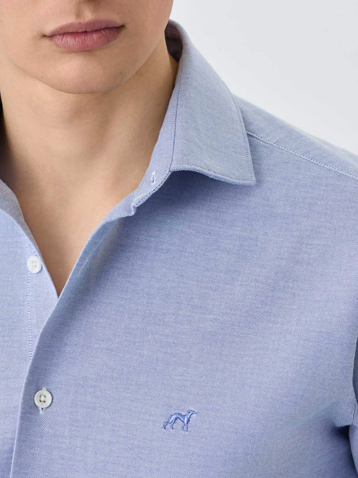 Slim Fit Shirt With Open Collar in Cotton-elastane Blend