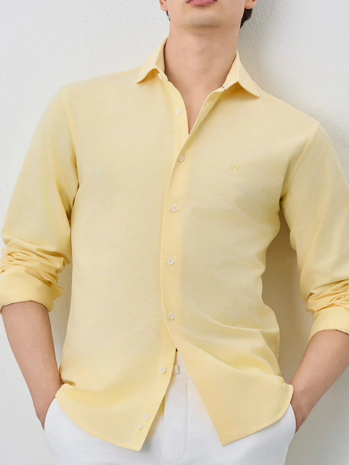 Slim Fit Shirt With Open Collar in Cotton-elastane Blend - Image 12