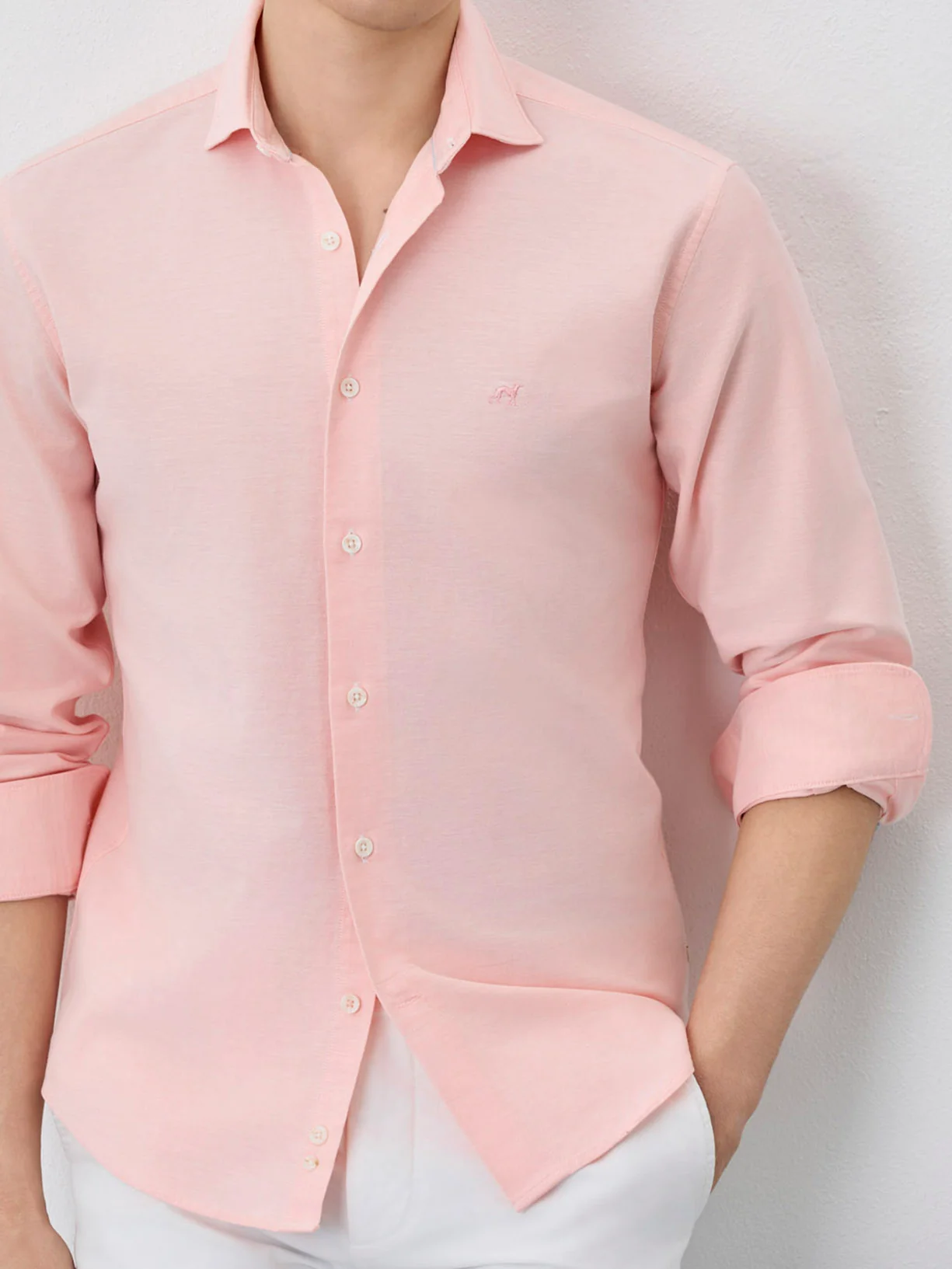 Slim Fit Shirt With Open Collar in Cotton-elastane Blend - Image 8
