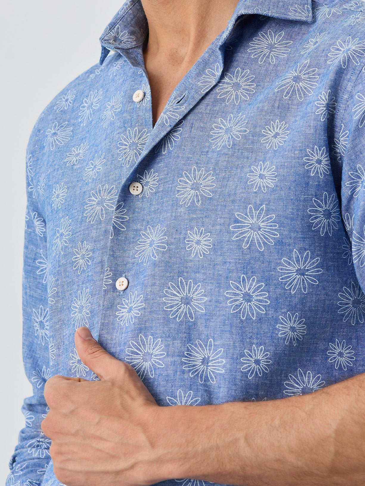 Slim Fit Shirt With Open Collar In Cotton-linen Blend With Print - Image 2