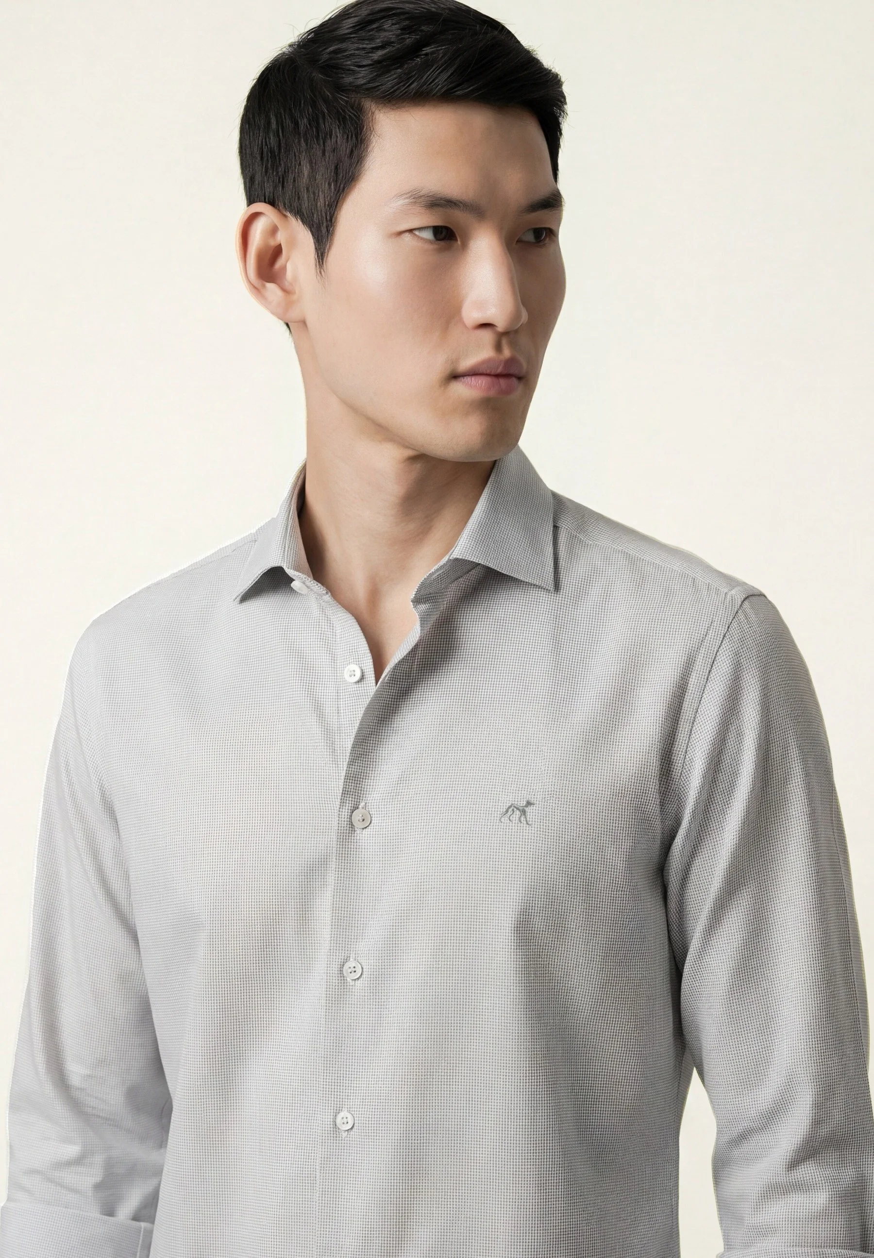 Slim Fit Small Pied Poule Shirt With Open collar - Image 2