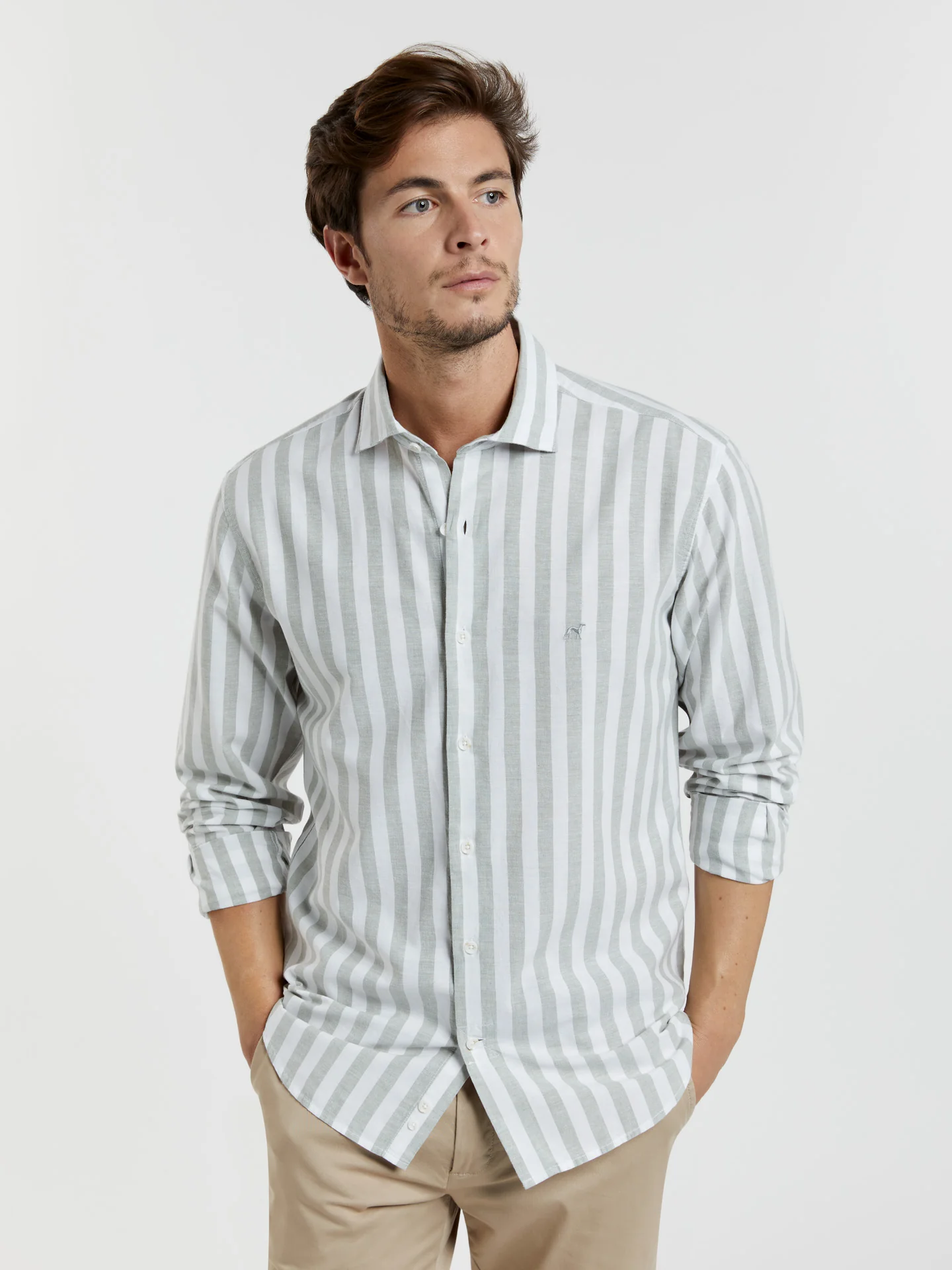 Slim fit special edition cotton-linen blend striped shirt - Image 2