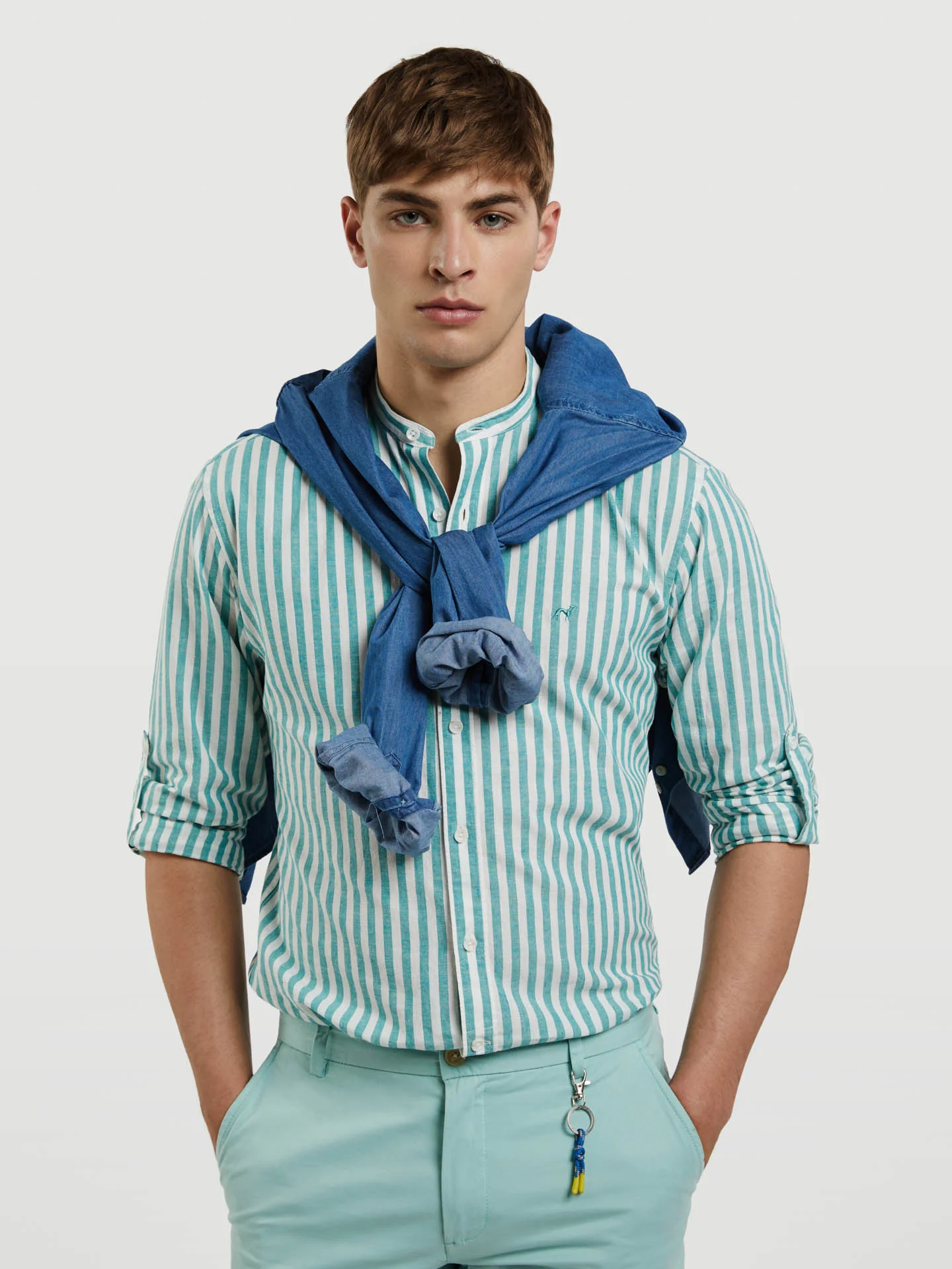 Slim fit special edition cotton-linen blend striped shirt