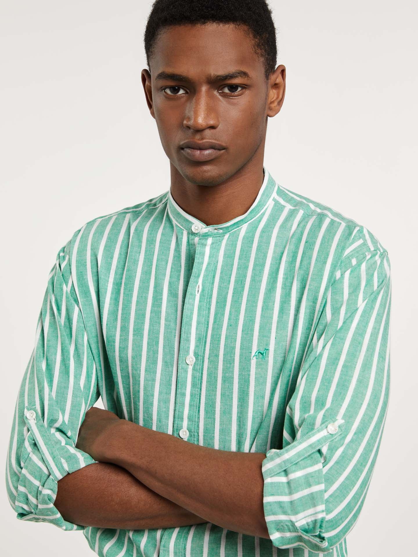 Slim fit special edition cotton-linen blend striped shirt - Image 2
