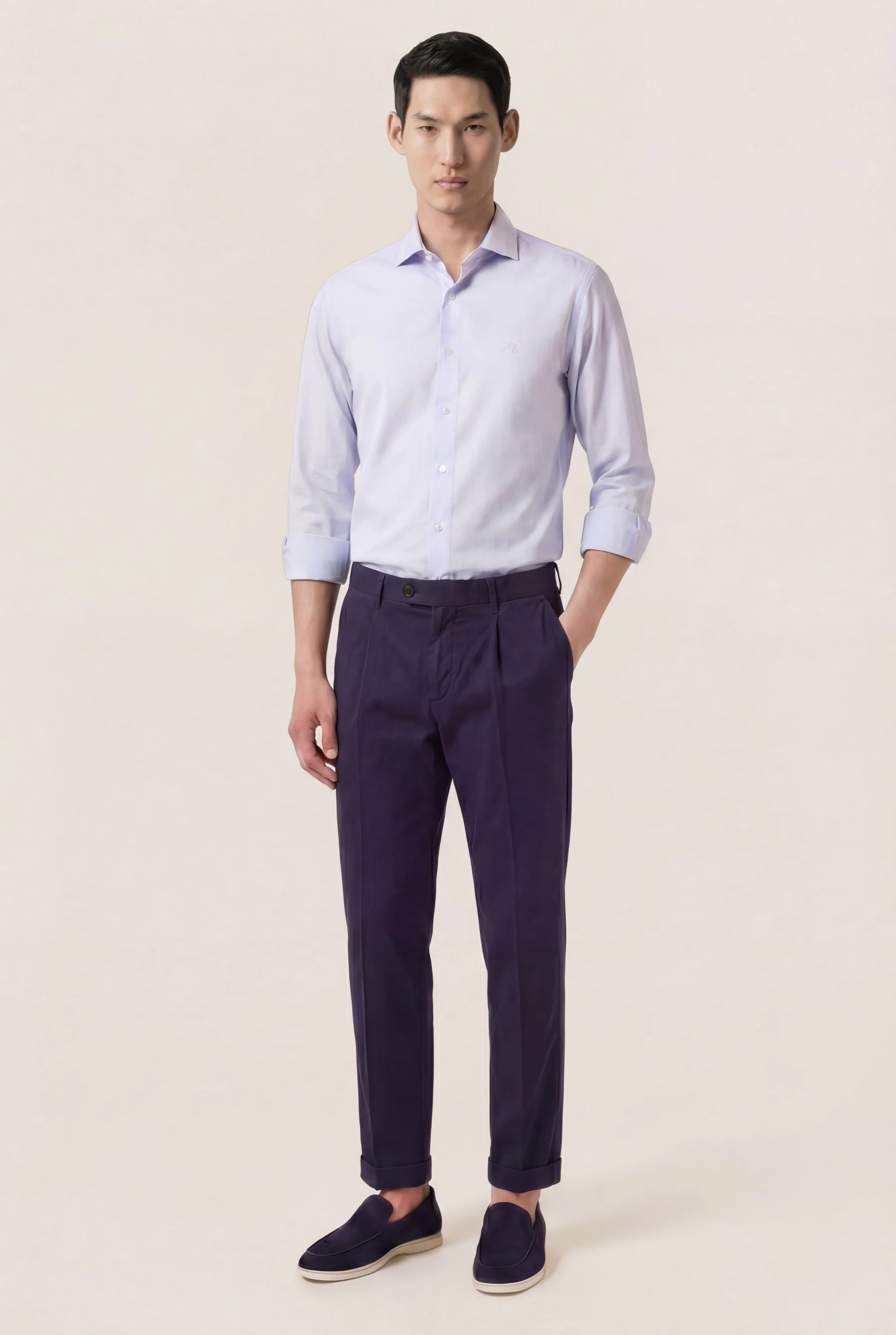 Slim fit Stretch Cotton Pleated Casual Trousers - Image 4