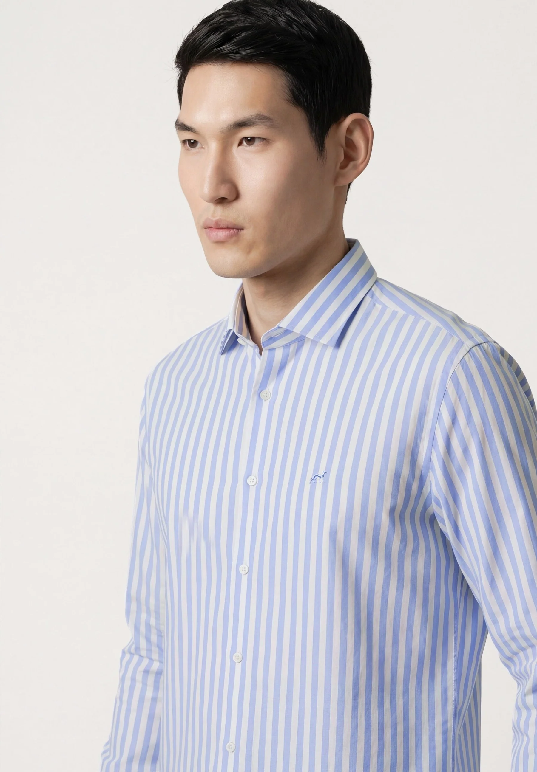 Slim Fit Striped Cotton & Linen Shirt with Open Collar - Image 2