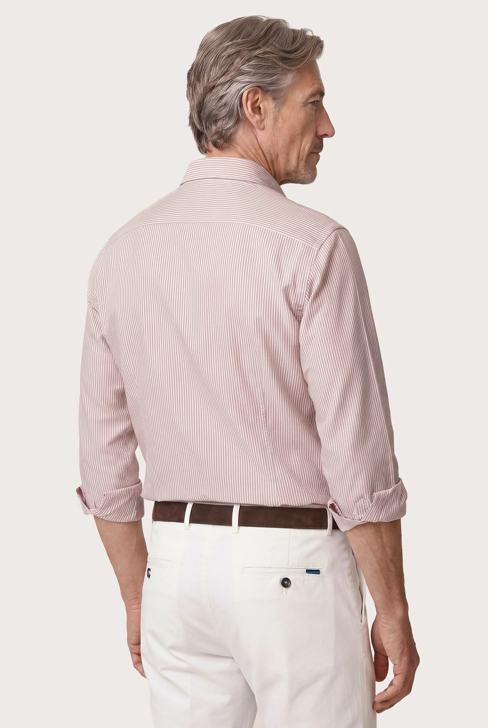 Slim Fit Striped Cotton & Linen Shirt with Open Collar - Image 2